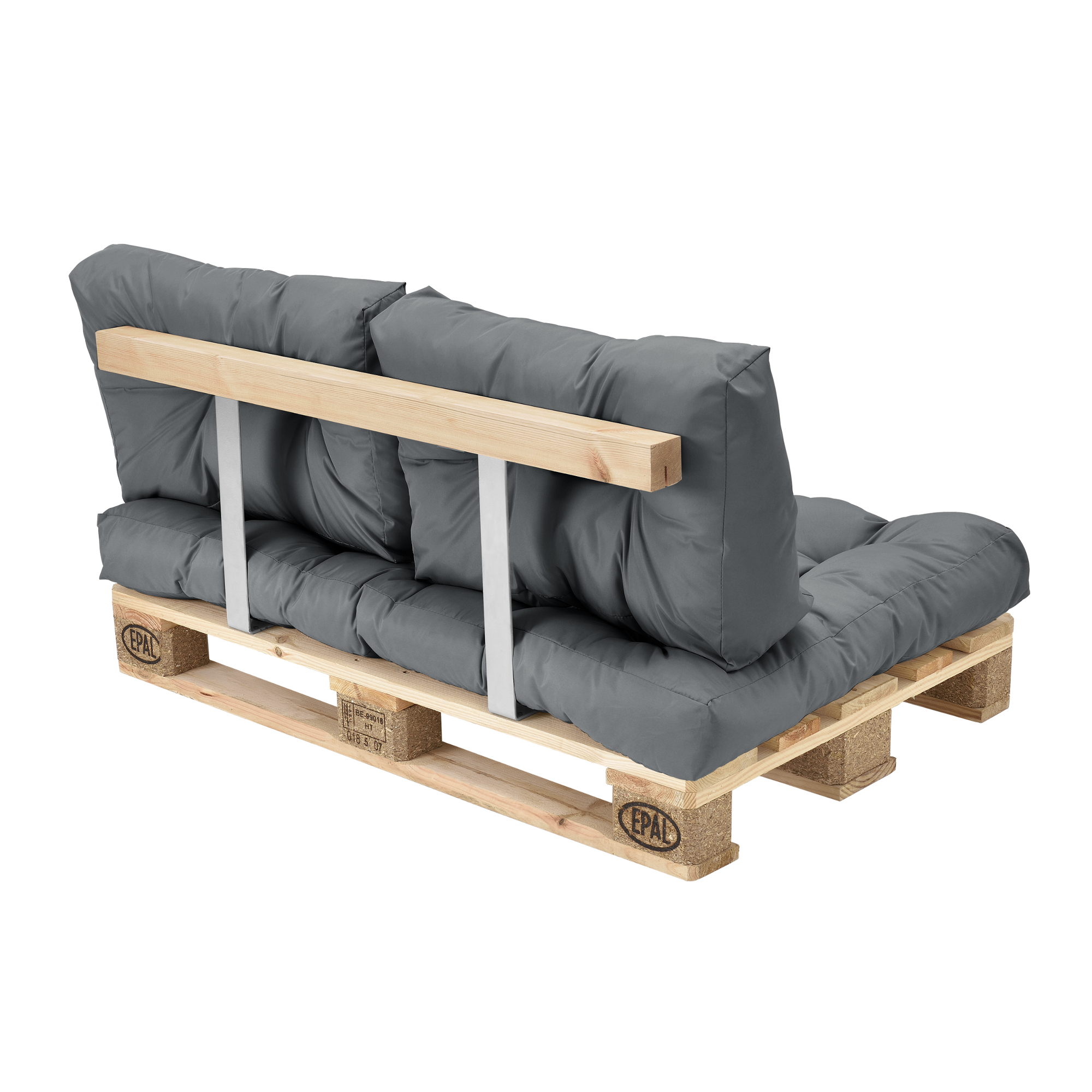 en.casa® Euro Paletten Sofa Grau 2-Sitzer mit Paletten Polster Kissen Lehnen 