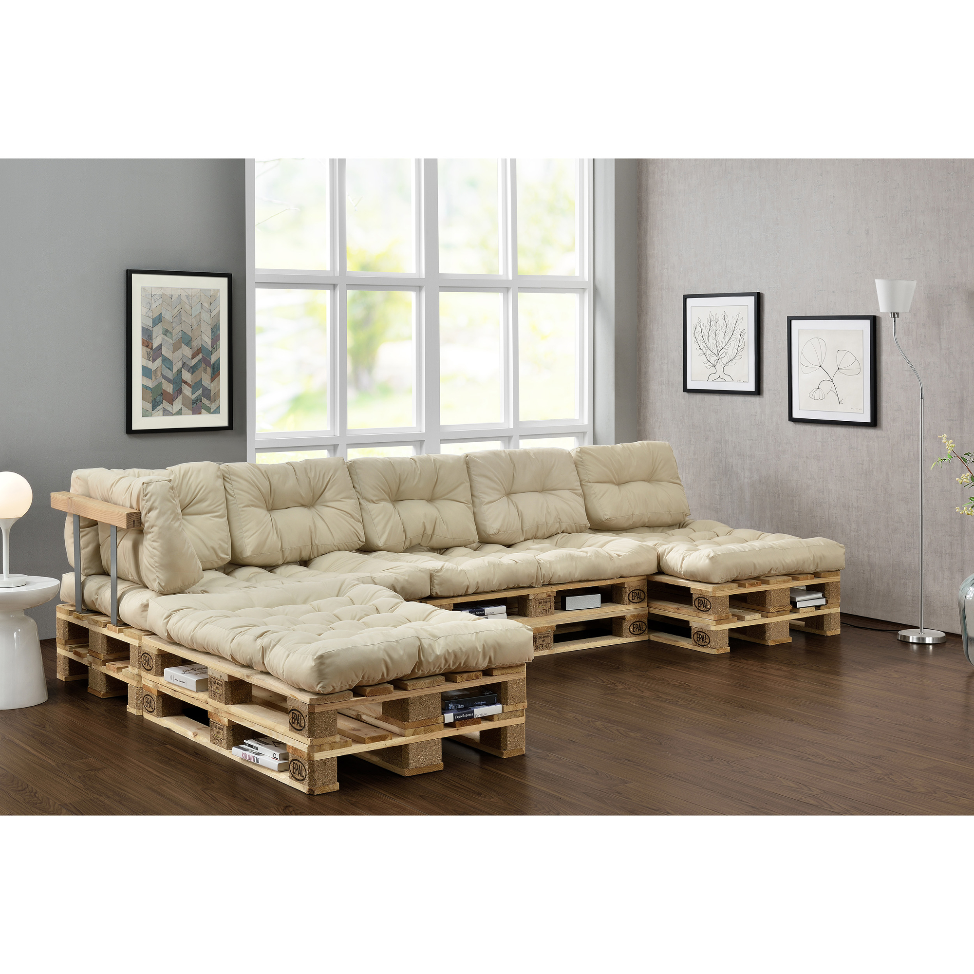 [En.casa] "Euro Palets Sofá " 4x Asiento 6x Almohadas Espalda Beige