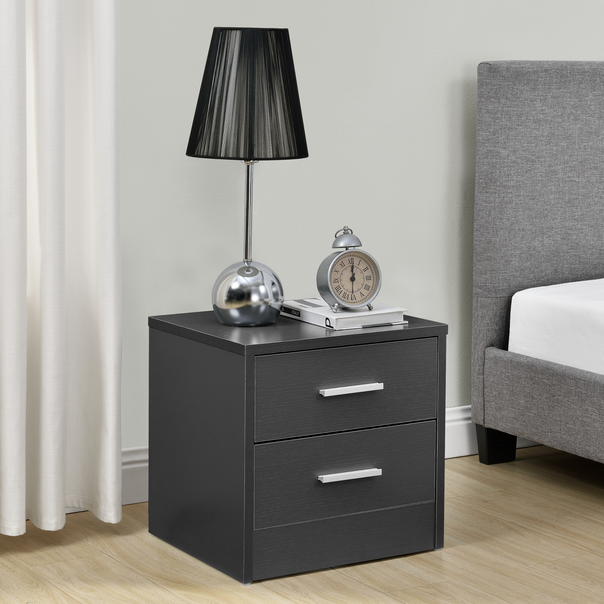 Comodino con 2 Cassetti 38 x 34 x 37 cm - Grigio [en.casa]