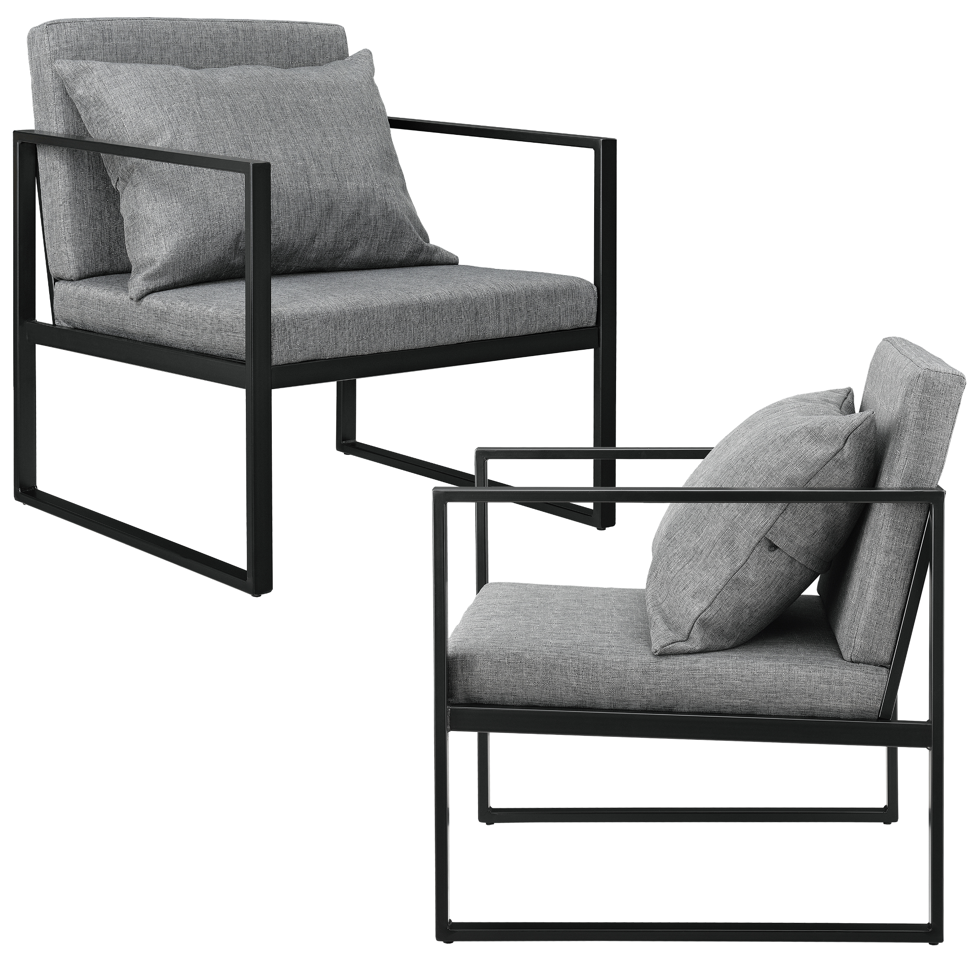 Set di 2 Poltrone con Telaio in Ferro Schienale Sedile e Cuscino Imbottiti - Grigio Scuro [en.casa]