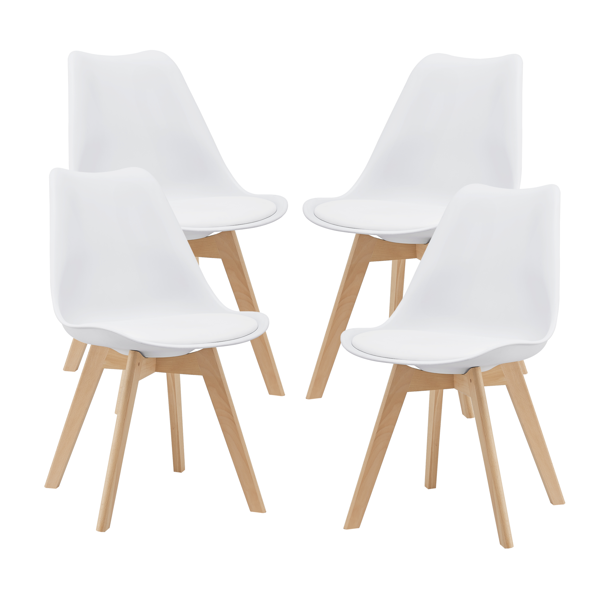 Set Fläten di 4 Sedie da Sala con Seduta Imbottita Rivestimento in Similpelle Bianco [en.casa]