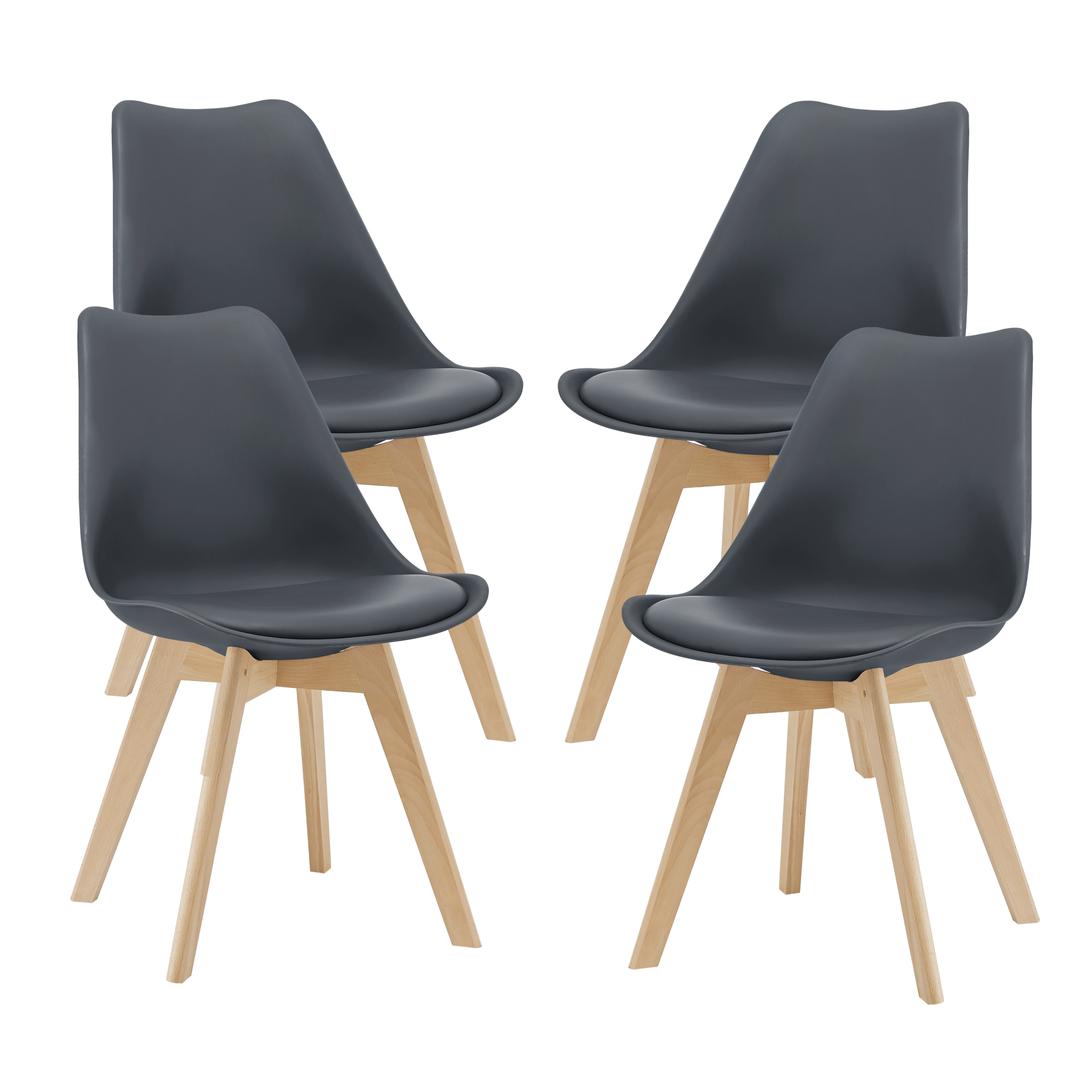 Set Fläten di 4 Sedie da Sala con Seduta Imbottita Rivestimento in Similpelle Grigio [en.casa]