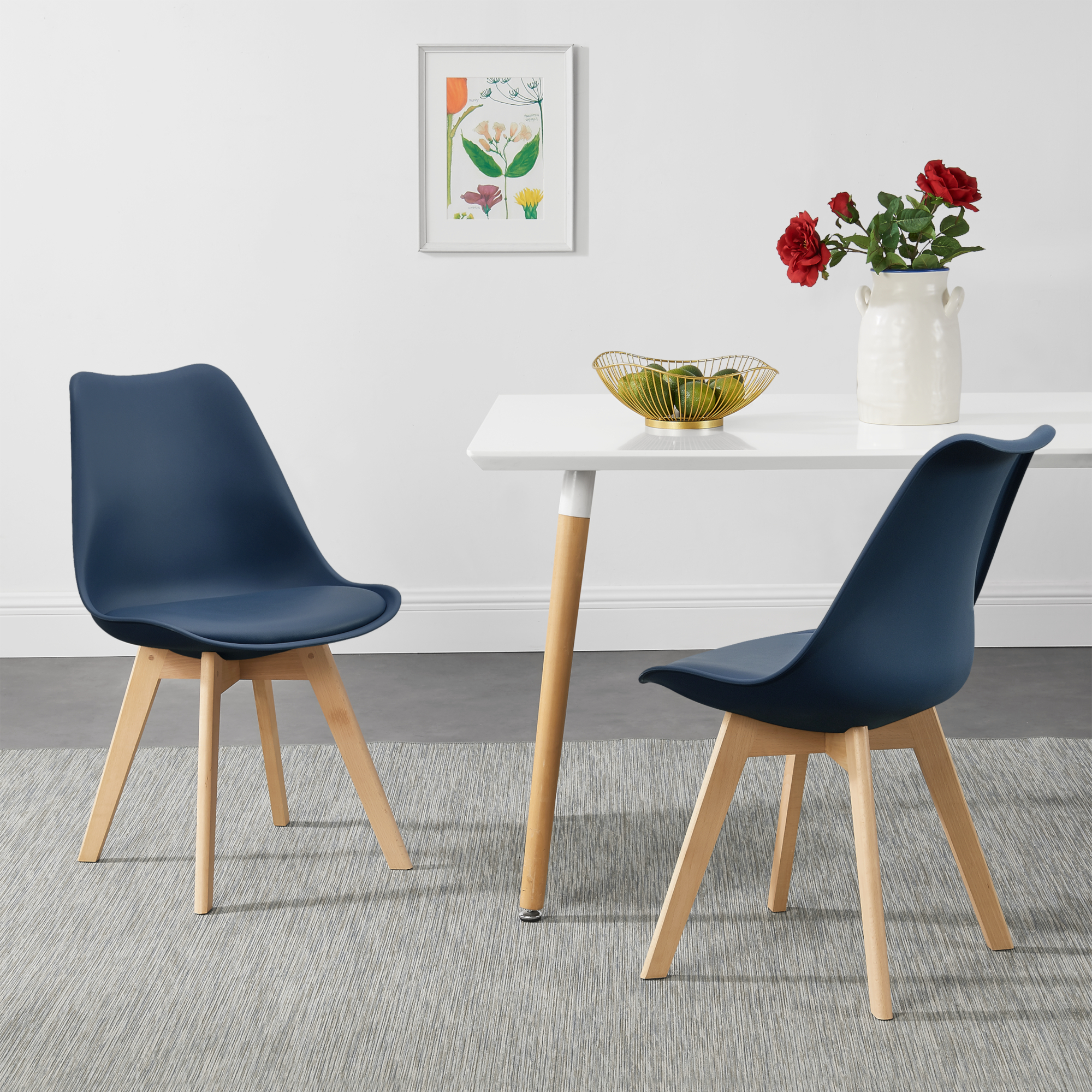 Set Fläten di 2 Sedie da Sala con Seduta Imbottita Rivestimento in Similpelle Blu [en.casa]