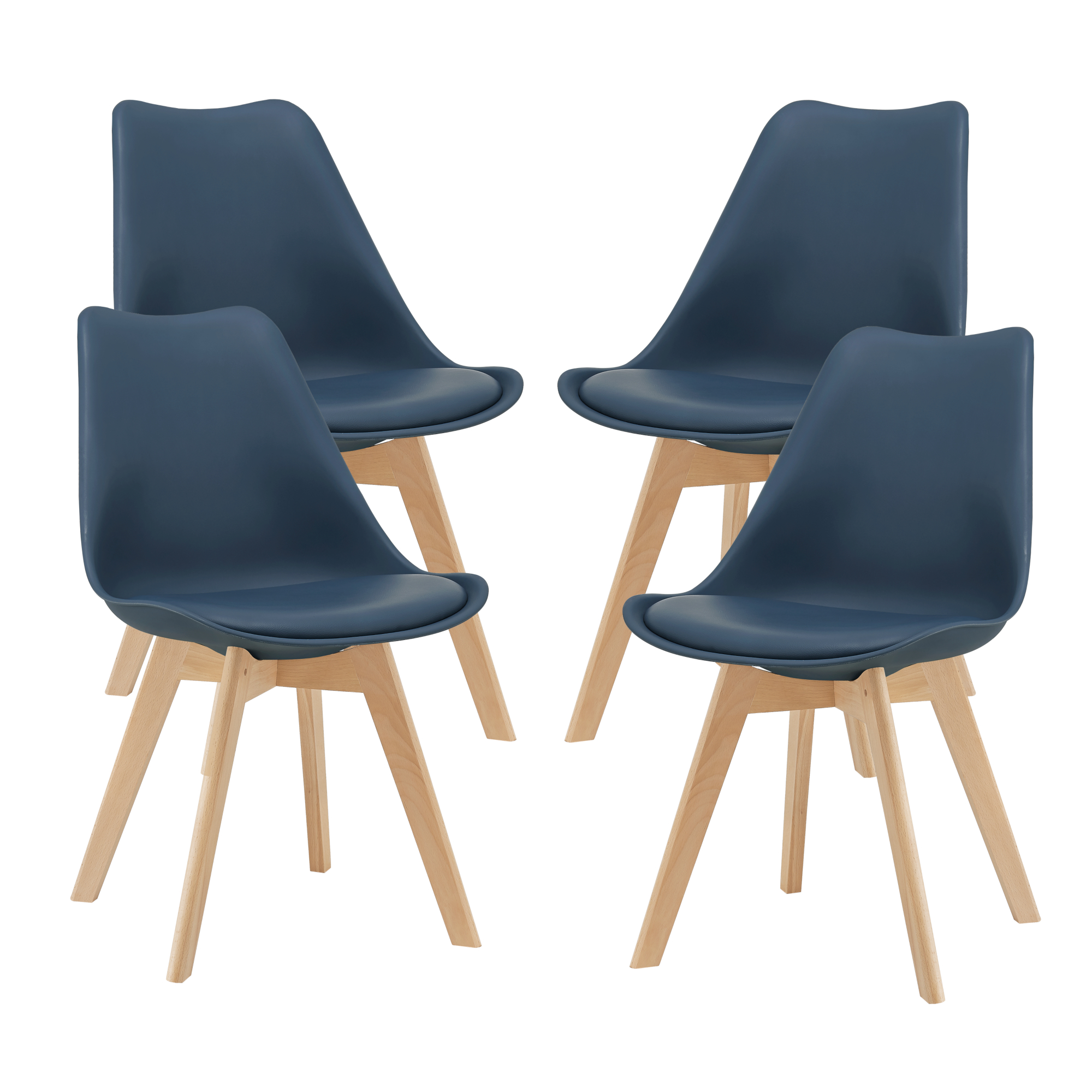 Set Fläten di 4 Sedie da Sala con Seduta Imbottita Rivestimento in Similpelle Blu [en.casa]