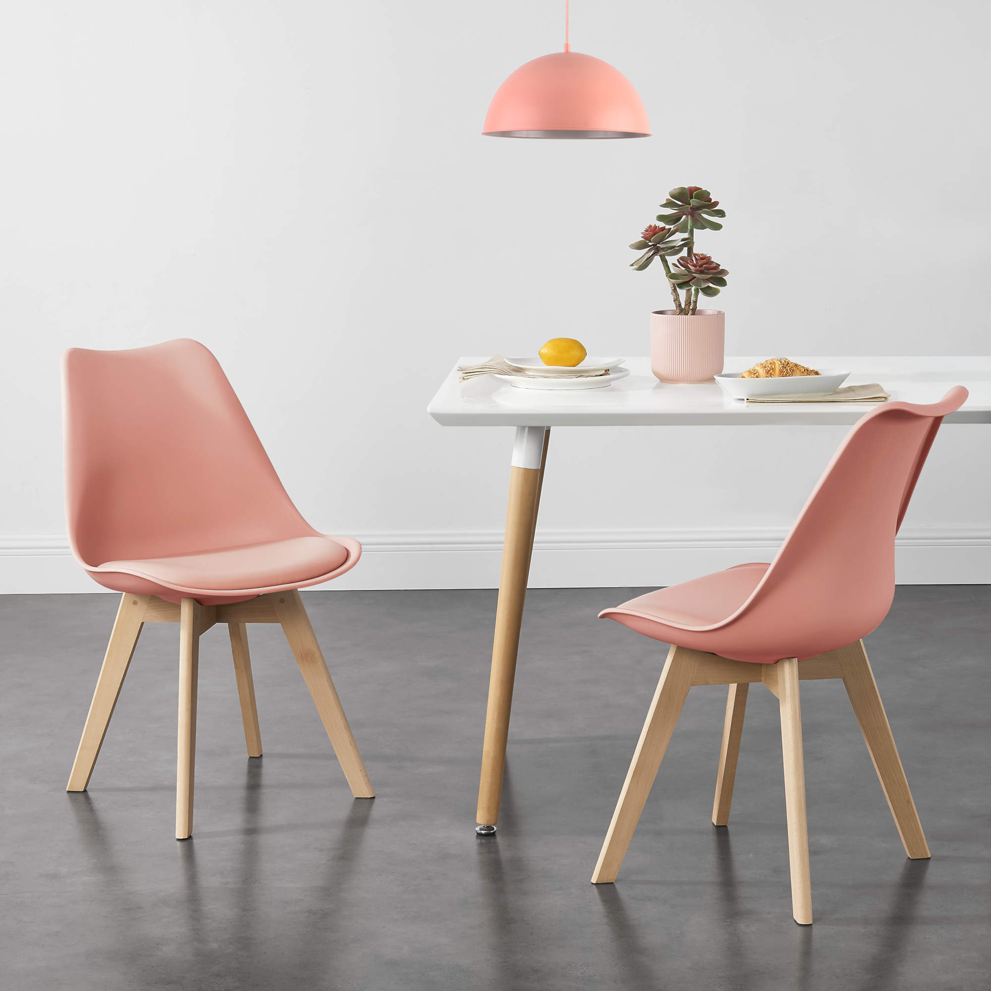 Set Fläten di 2 Sedie da Sala con Seduta Imbottita Rivestimento in Similpelle Rosa [en.casa]