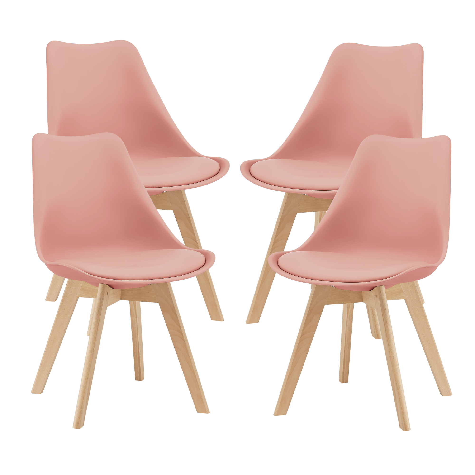 Set Fläten di 4 Sedie da Sala con Seduta Imbottita Rivestimento in Similpelle Rosa [en.casa]