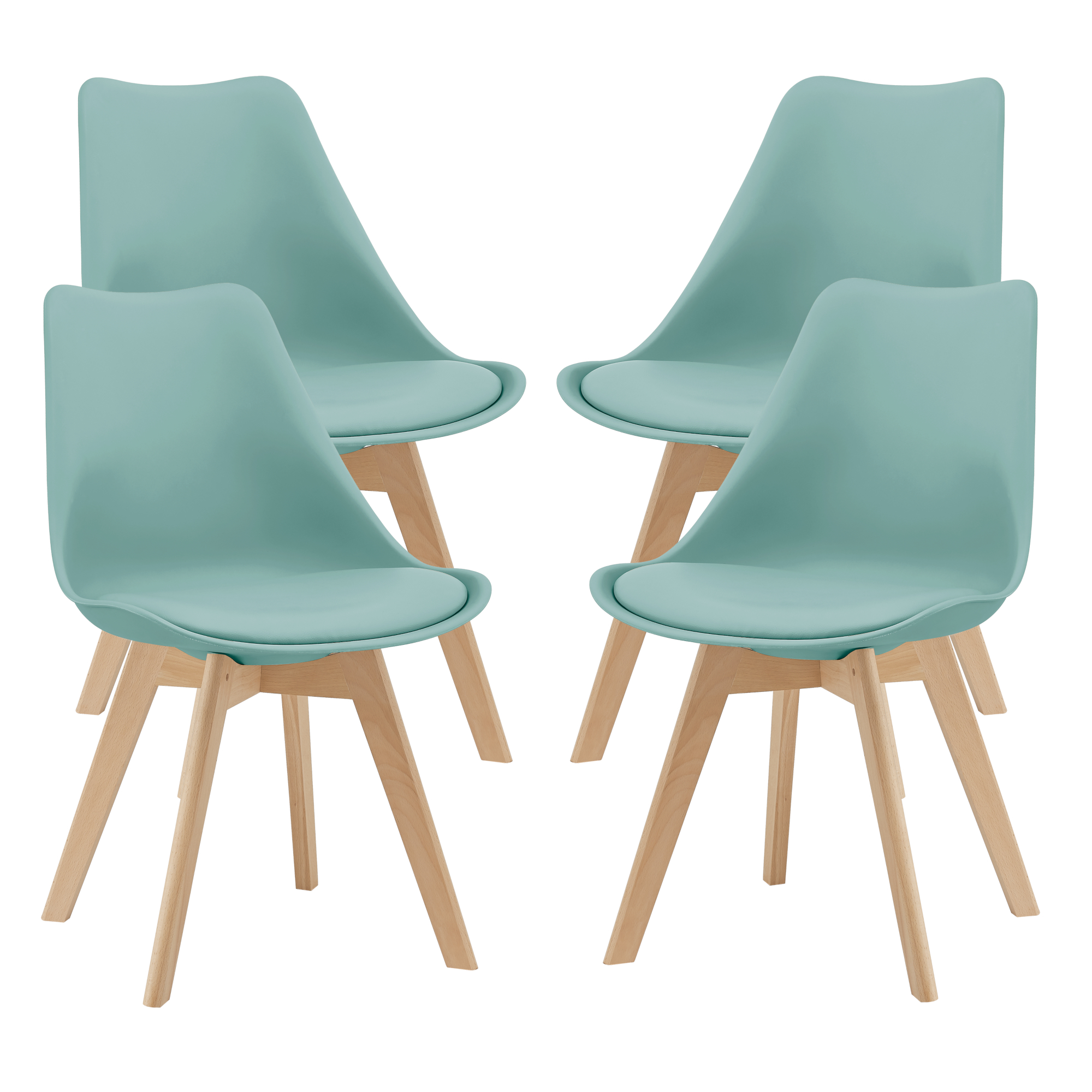 Set Fläten di 4 Sedie da Sala con Seduta Imbottita Rivestimento in Similpelle Menta Verde [en.casa]