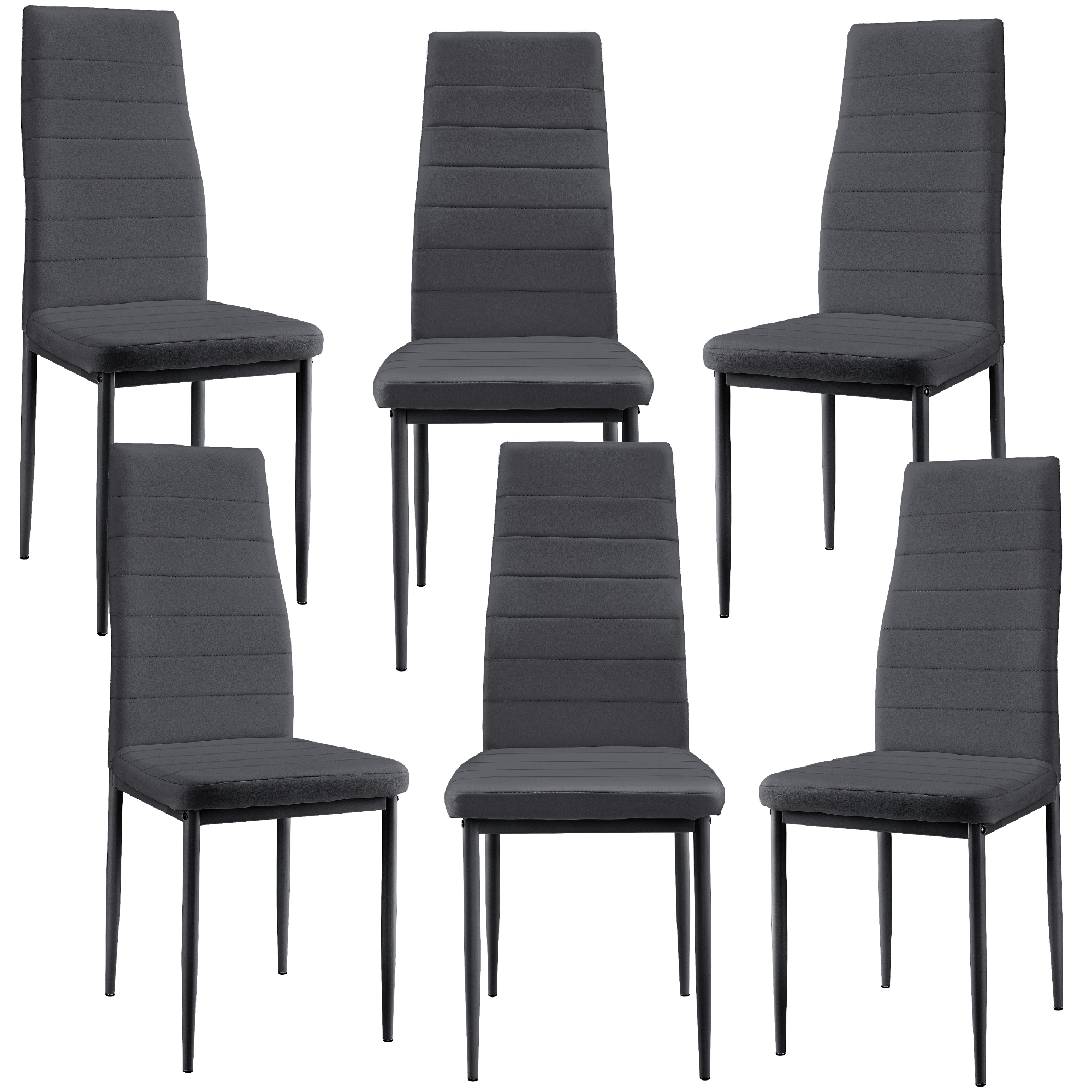 Set di 6 Sedie da Sala Pranzo Rivestimento in Similpelle - Grigio [en.casa]