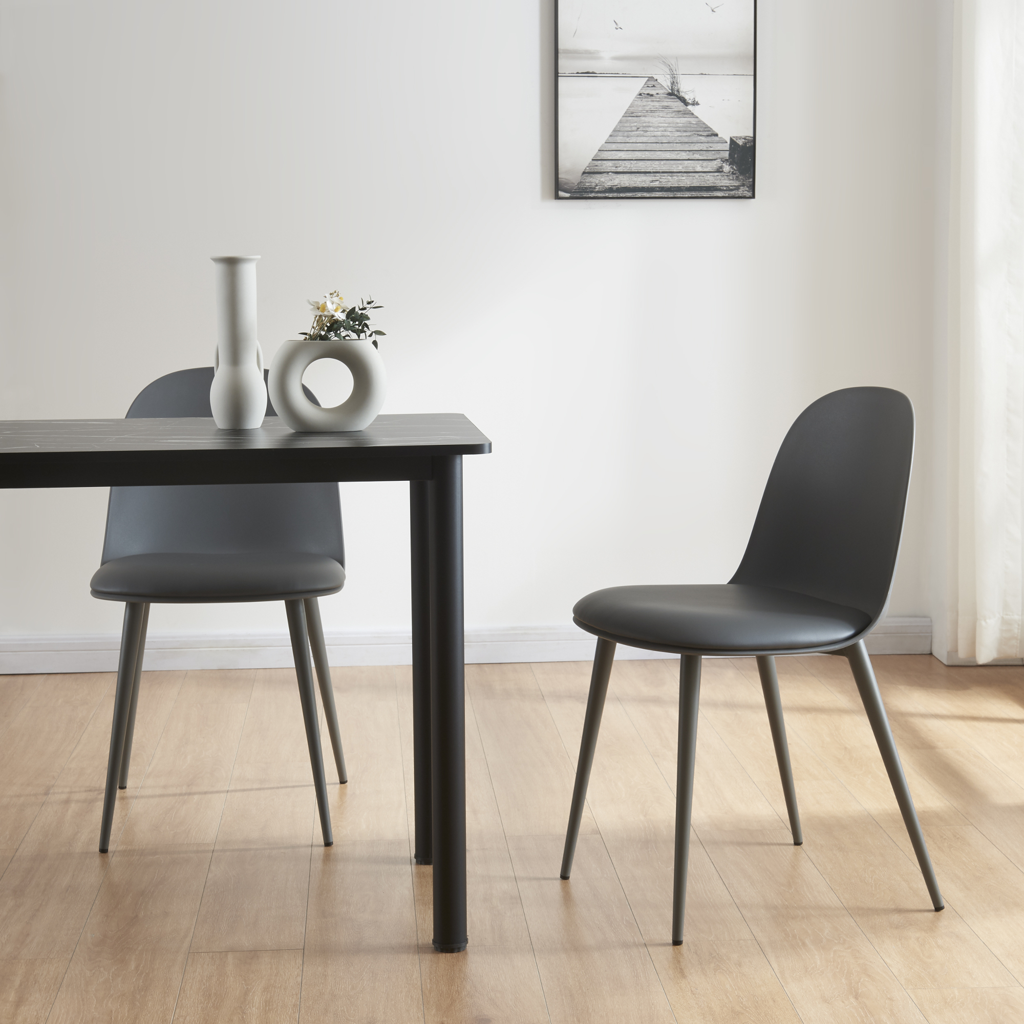 Set Kangasala di 2 Sedie da Sala Cuscino Similpelle - Grigio Scuro [en.casa]