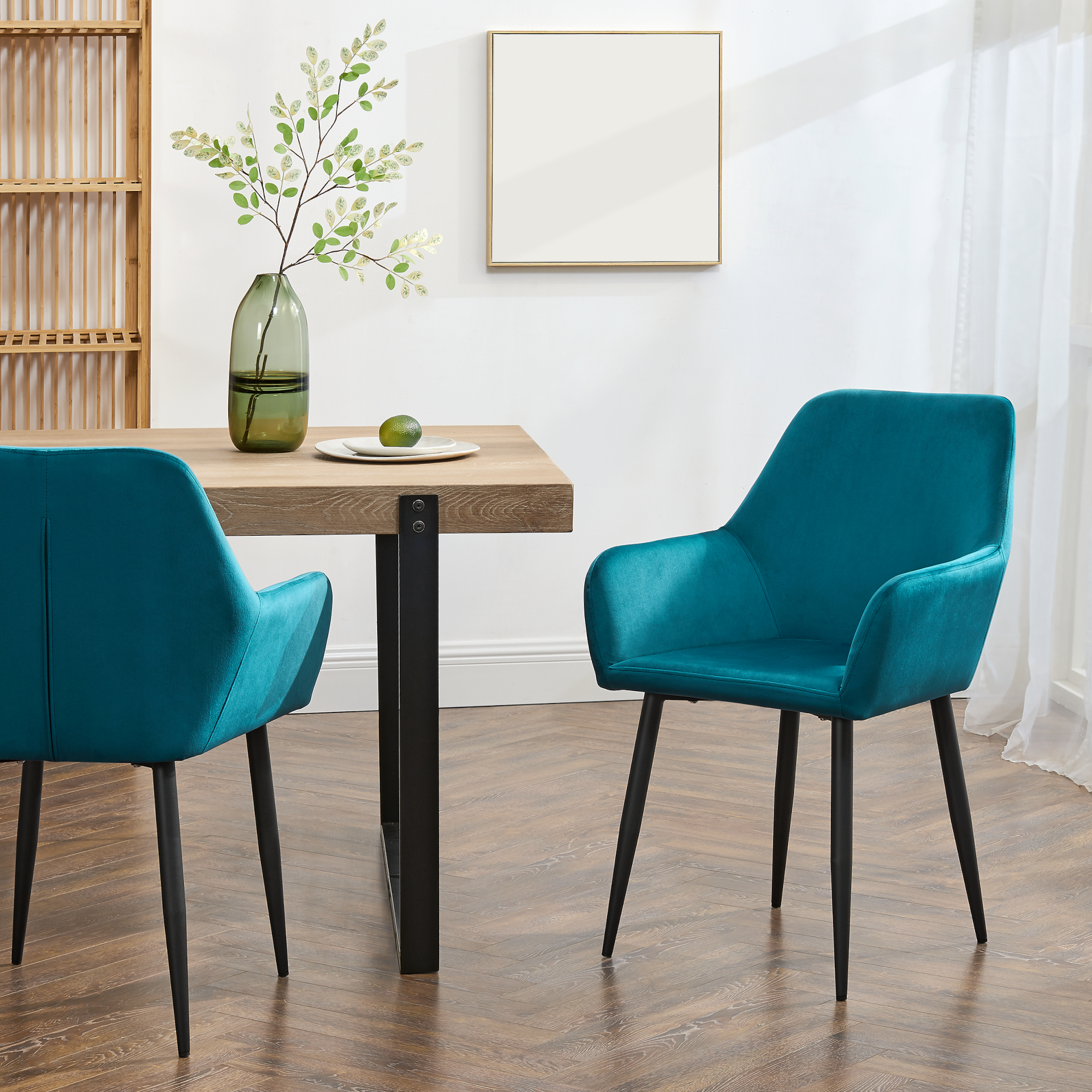 Set da 2 Poltrone Hollola Sedie per Sala Pranzo Effetto Velluto Turchese [en.casa]