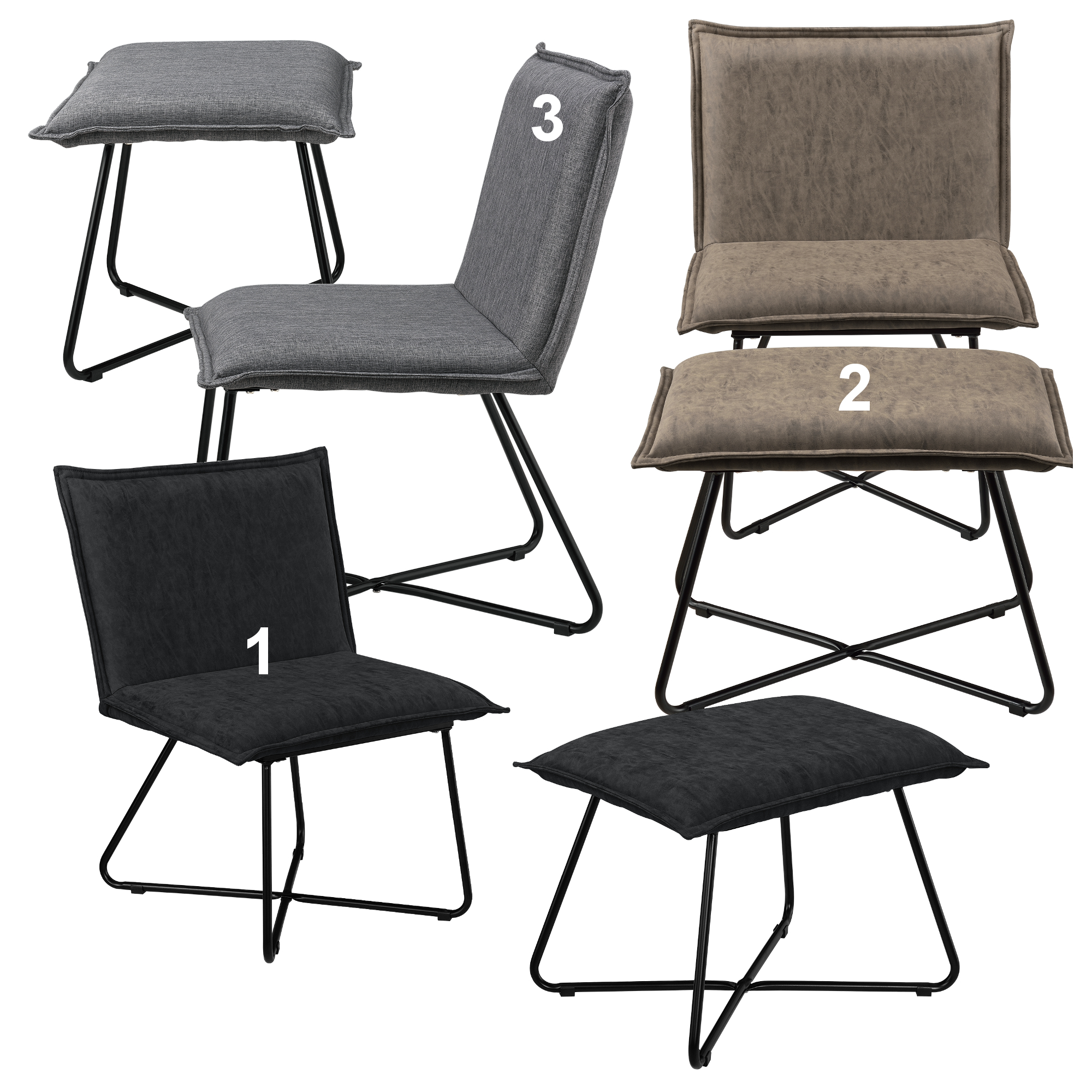 [en.casa] Sessel mit Fußhocker Wildlederimitat Stoff Textil Hocker