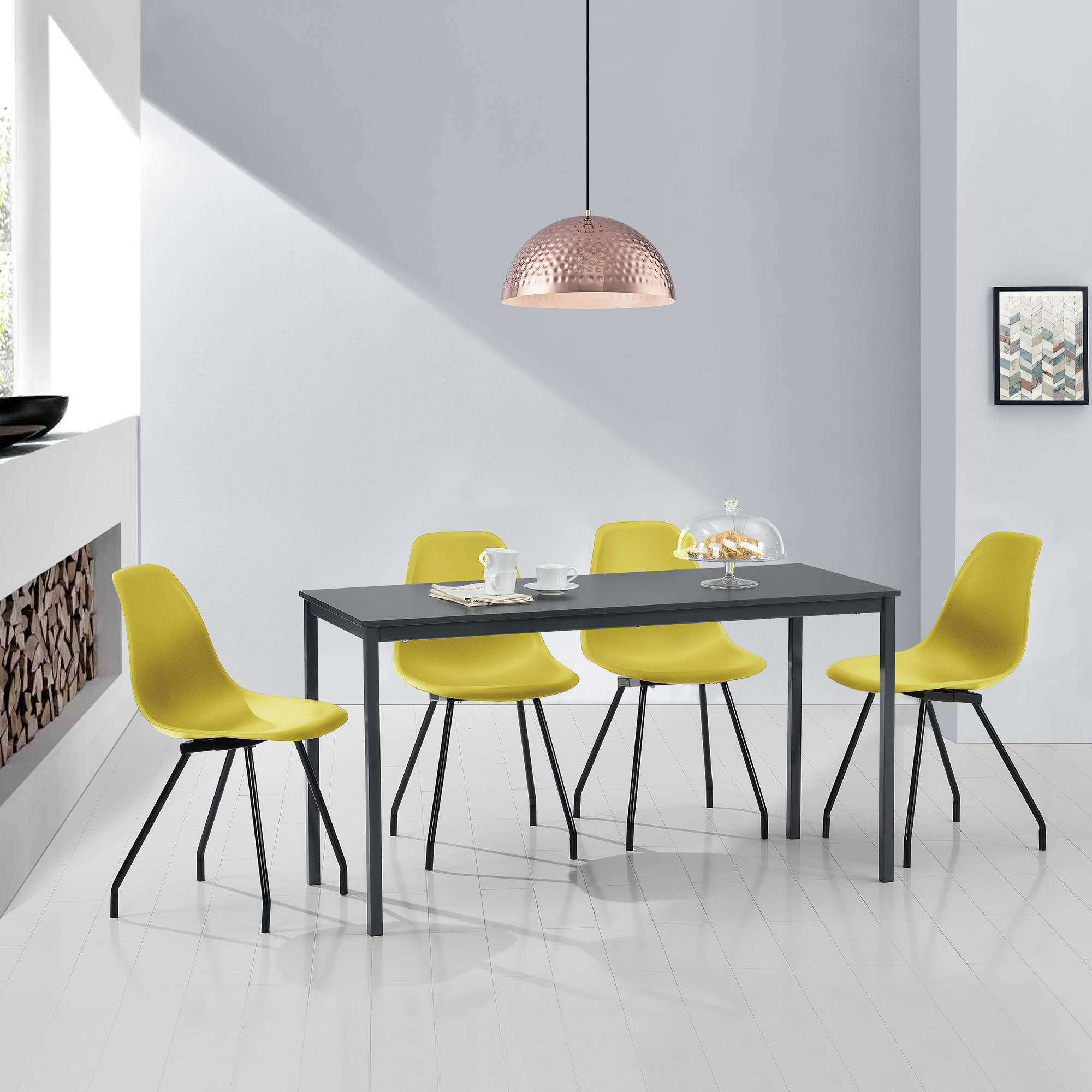 Tavolo da Pranzo con 4 Sedie Grigio/Colore Senape 140x60cm Cucina ... Tavolo da Pranzo con 4 Sedie Grigio/Colore Senape 140x60cm Cucina ...