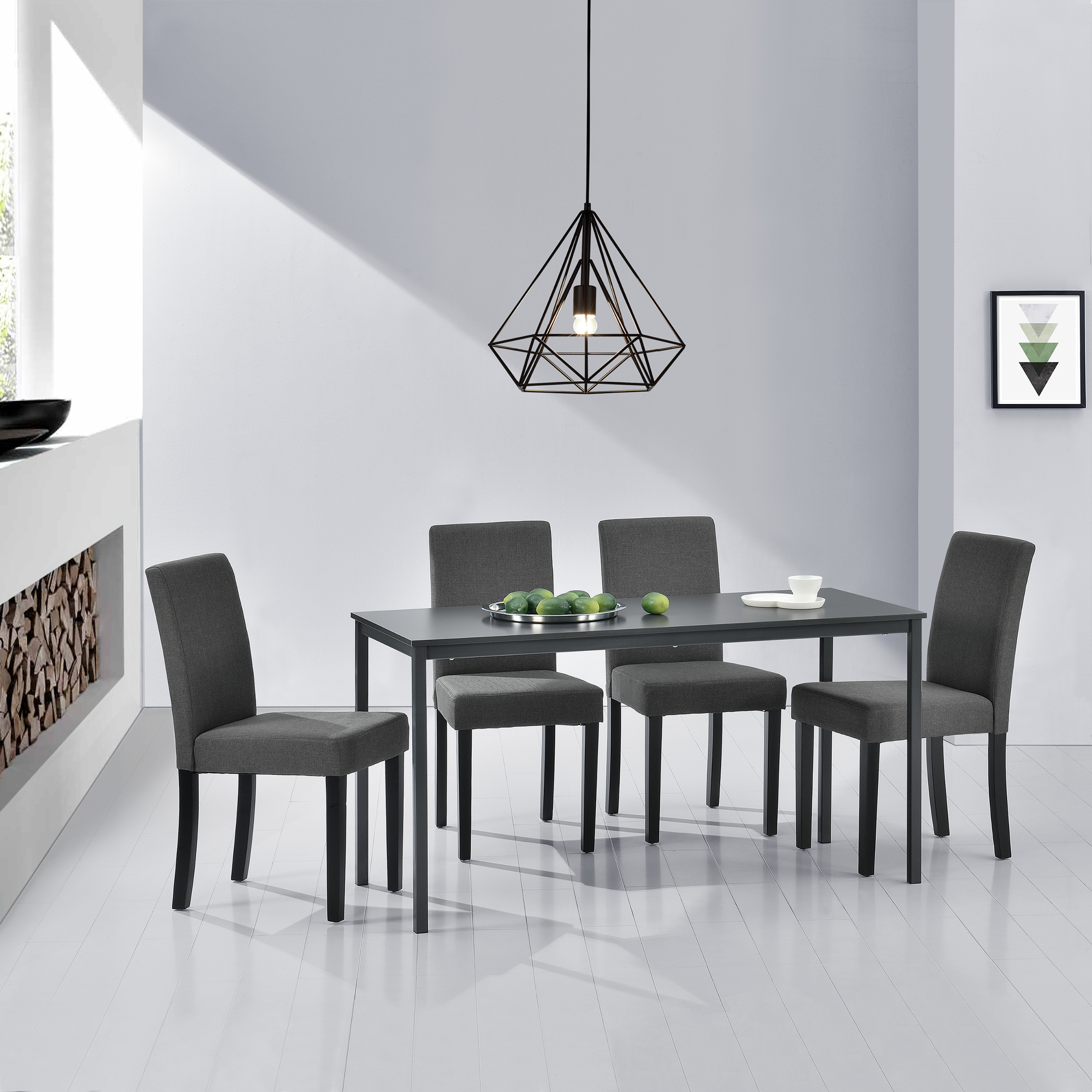 En Casa Esstisch Mit 4 Stuhlen Dunkelgrau 140x60cm Kuchentisch Esszimmertisch Ebay