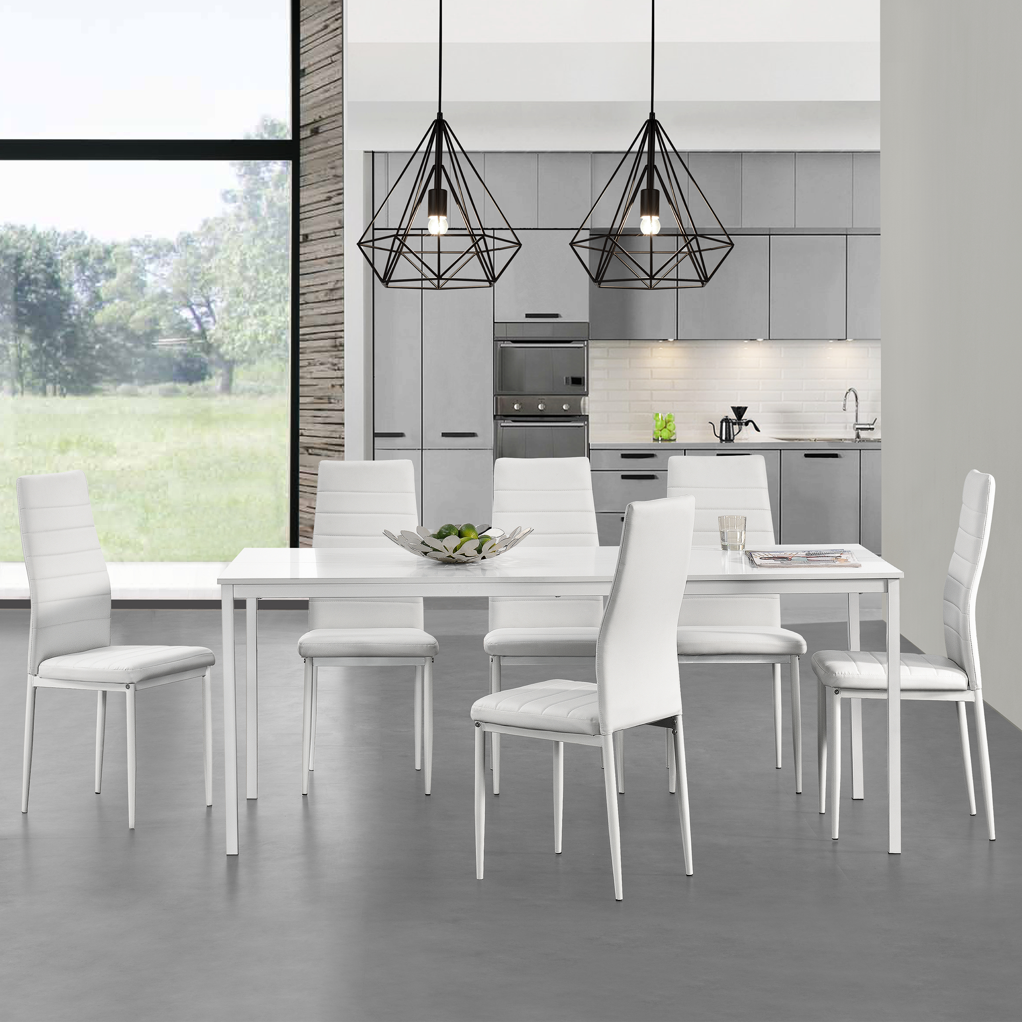 en.casa® Esstisch mit 6 Stühlen weiß 160x80cm ...