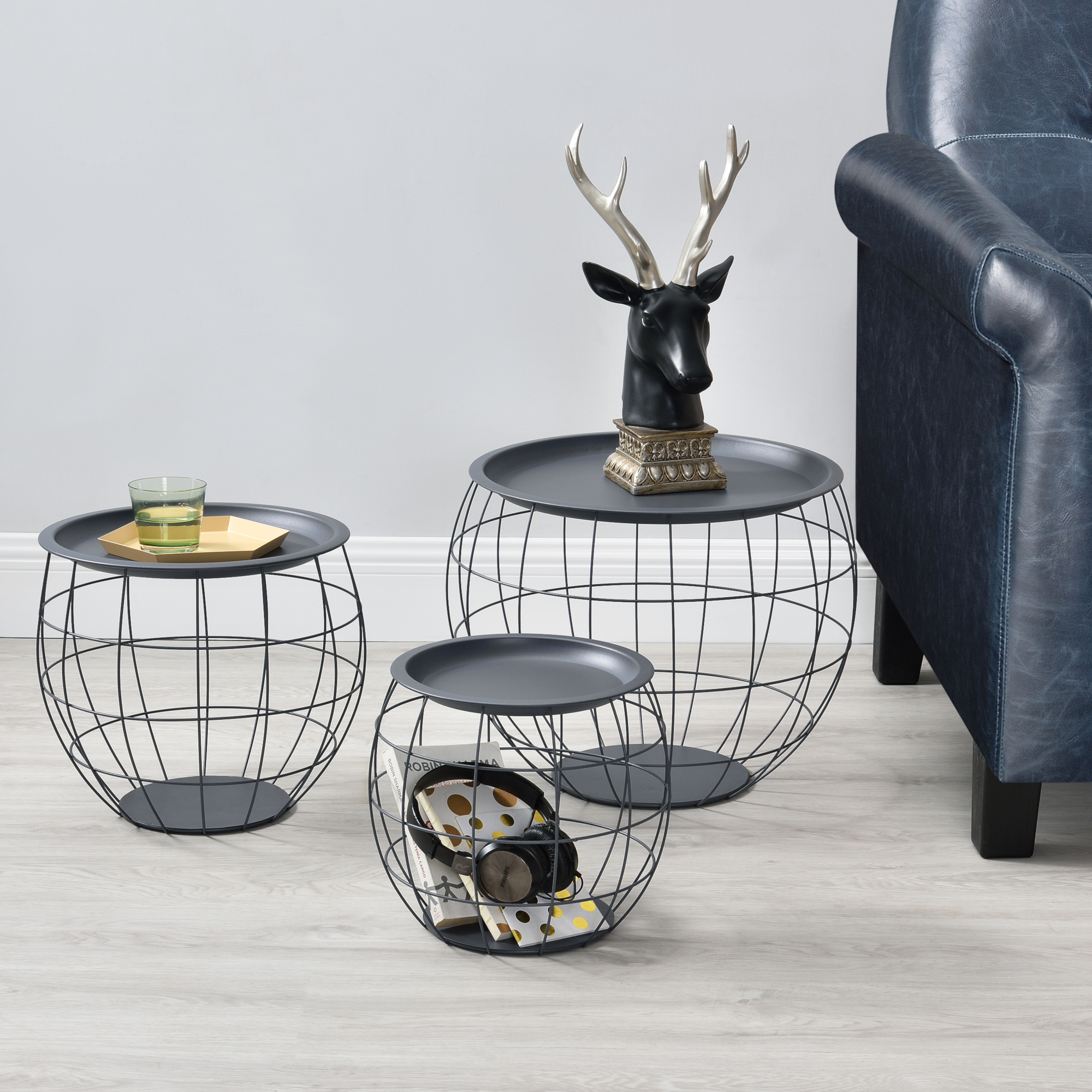 En Casa Metallkorb Beistelltisch Couchtisch Sofatisch 3 Tlg Set Deko Grau Ebay