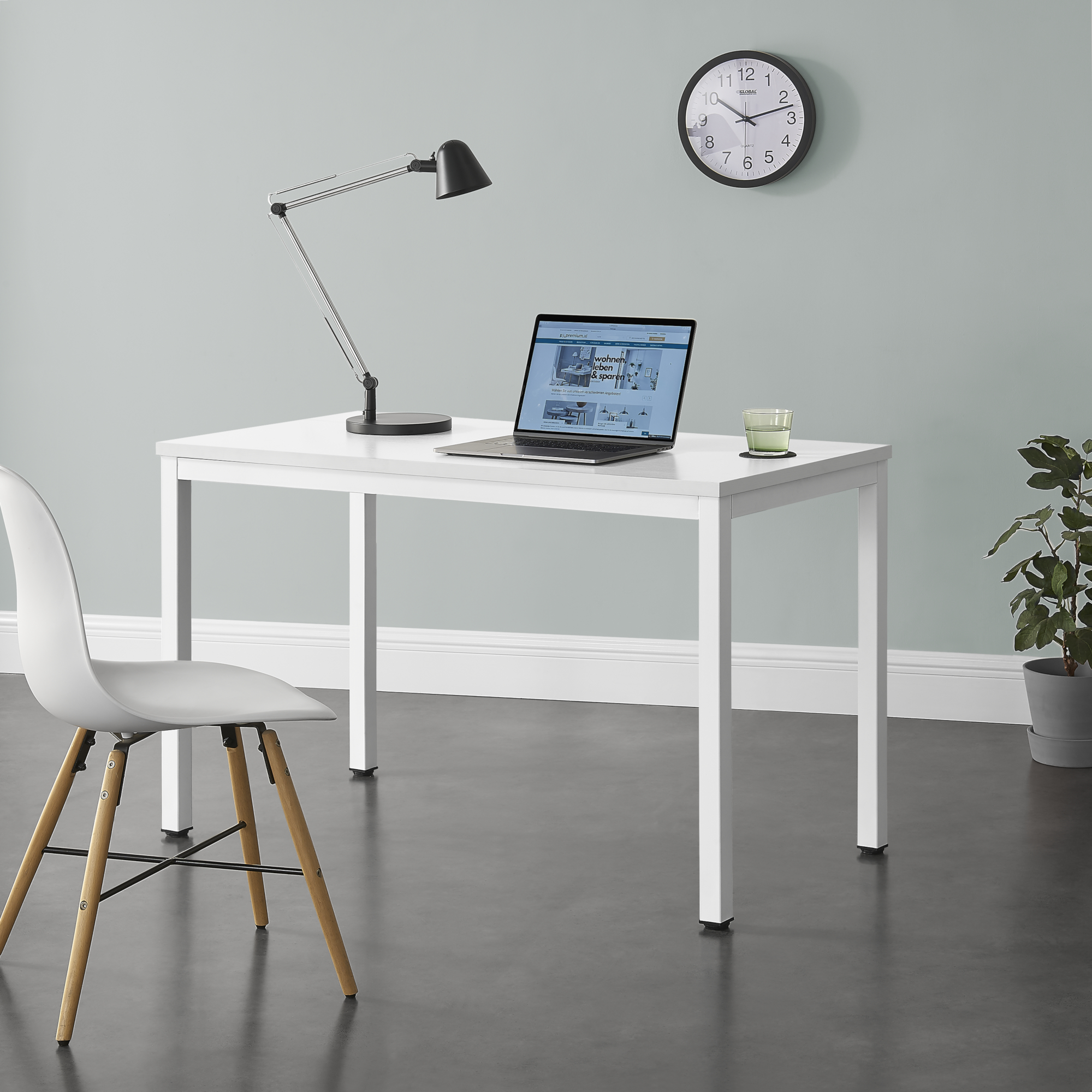 Scrivania Odense con Gambe in Acciaio e Piedini Regolabili 75 x 120 x 60 cm - Bianco [en.casa]