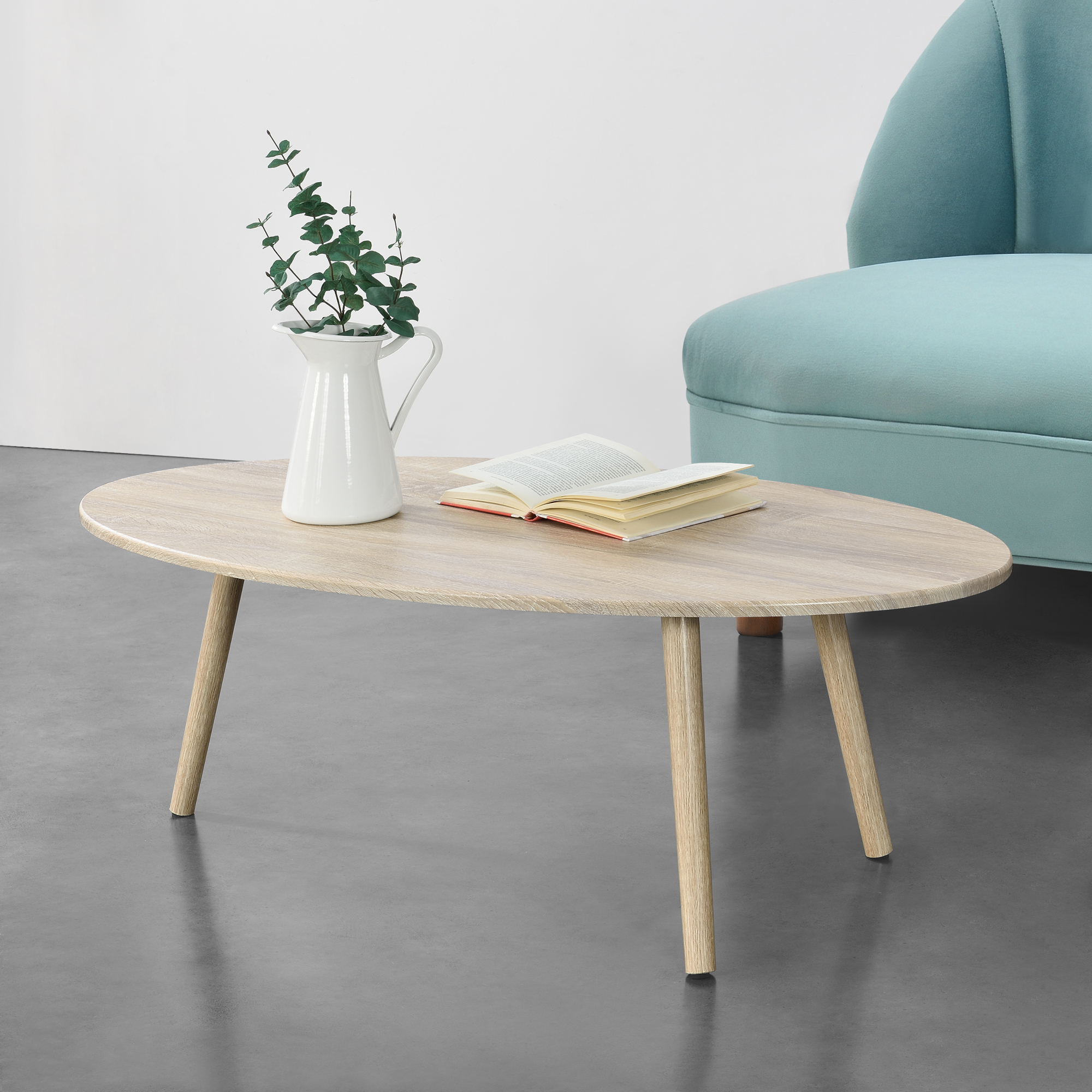 Tavolino da caffè/da Divano a Treppiede 109,5 x 59,5 x 39,5 cm Tavolo Basso da Salotto con Piano Arrotondato - Effetto