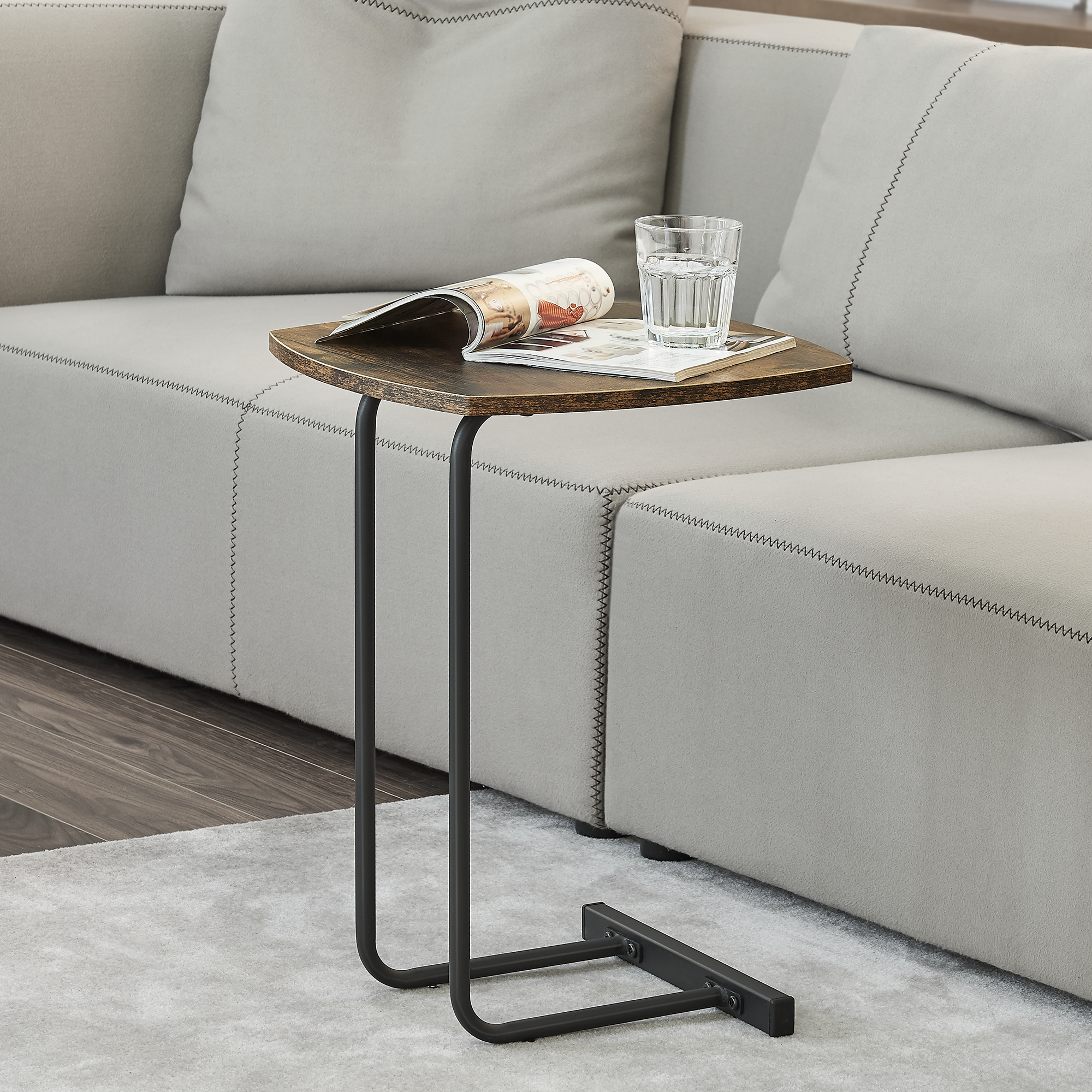 Tavolino Basso Laterale 'Kjellerup' con Piano Quadrato Effetto Legno Scuro [en.casa]