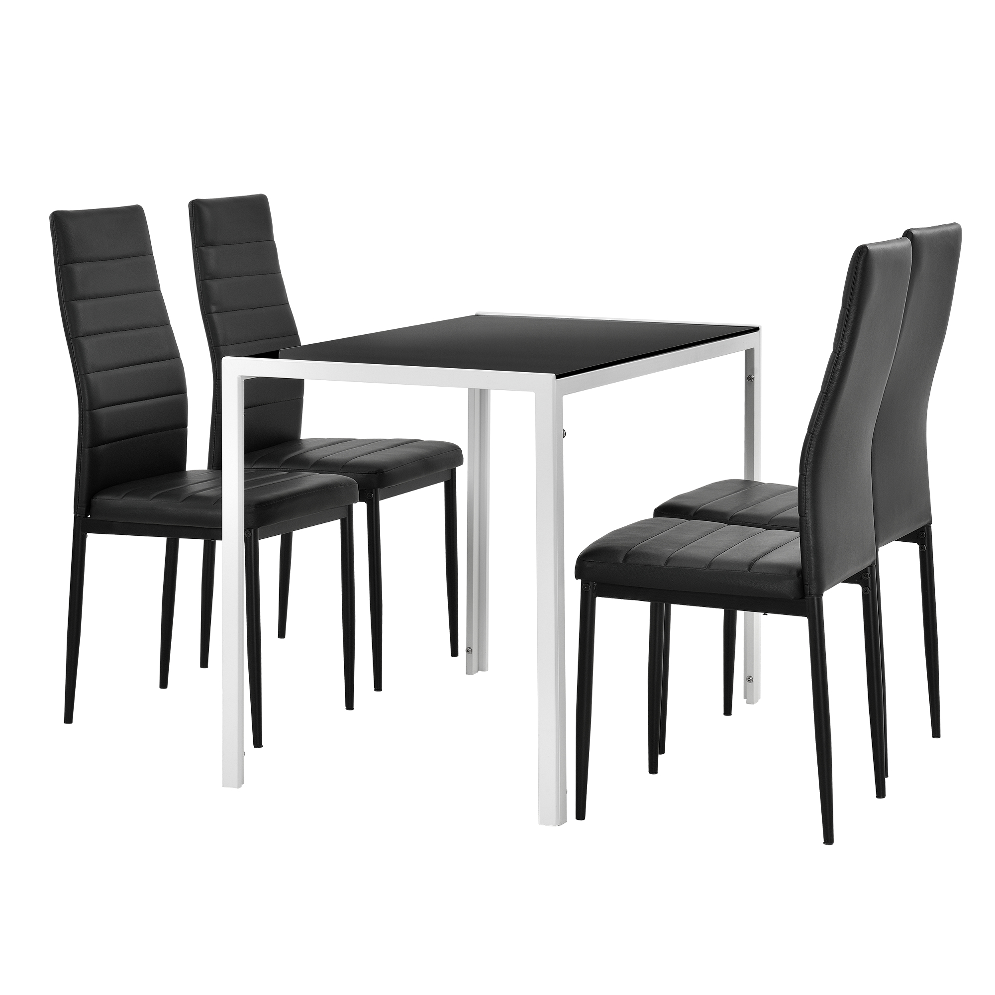 Esstisch + 4 Stühle schwarz/weiß Küchentisch Esszimmertisch Glas Tisch Esstisch + 4 Stühle schwarz/weiß Küchentisch Esszimmertisch Glas Tisch