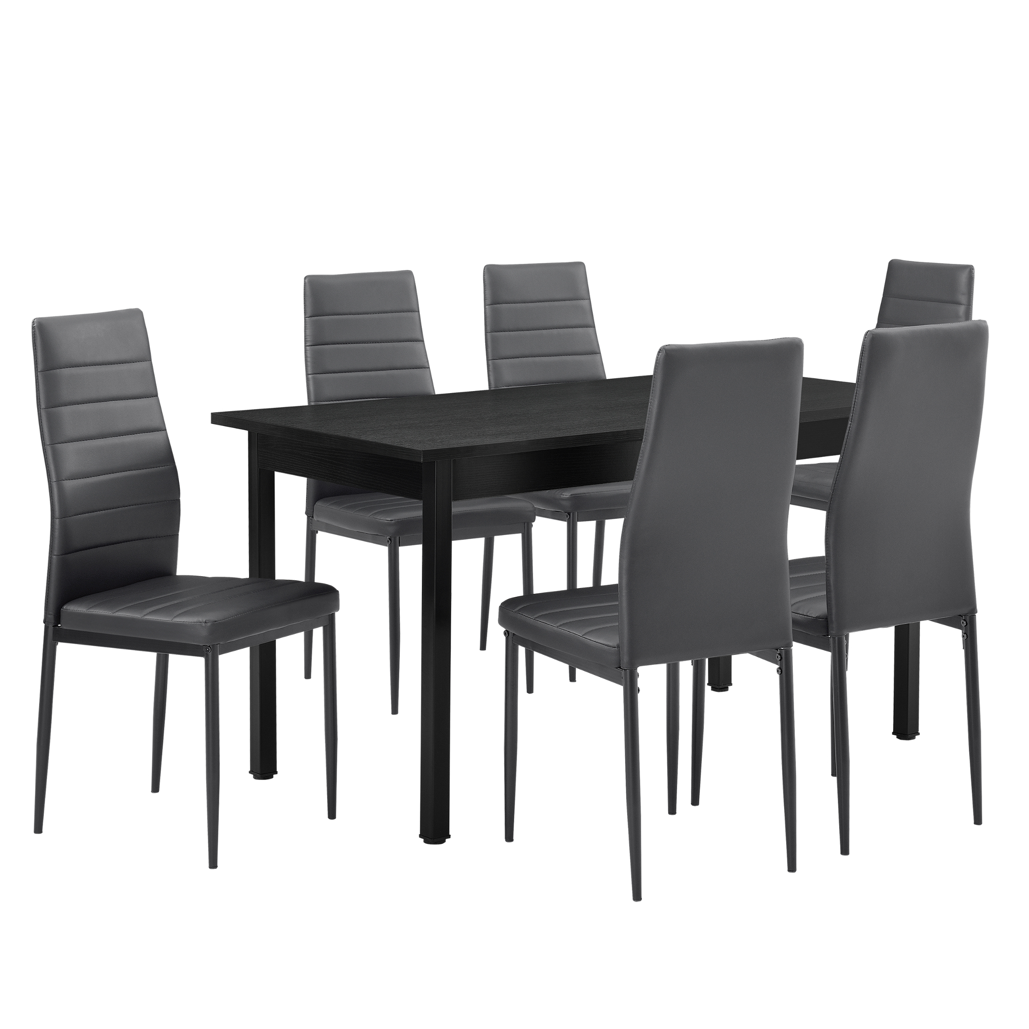 En Casa Table A Manger Chene Blanc Avec 6 Chaises Noir Cuir