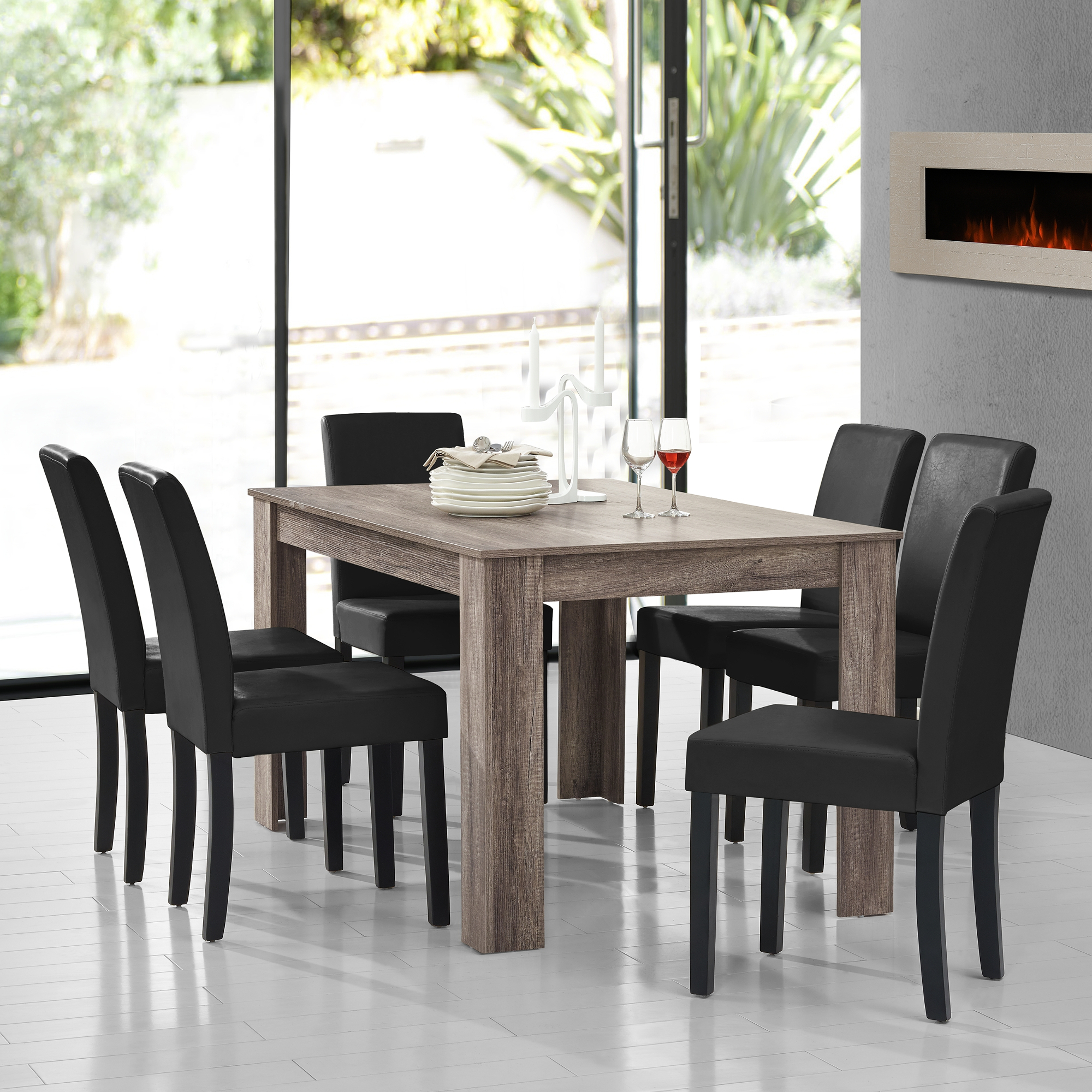 En Casa Esstisch Antik Eiche Mit 6 Stuhlen Schwarz 140x90 Tisch Stuhle Modern Gunstig Kaufen Ebay