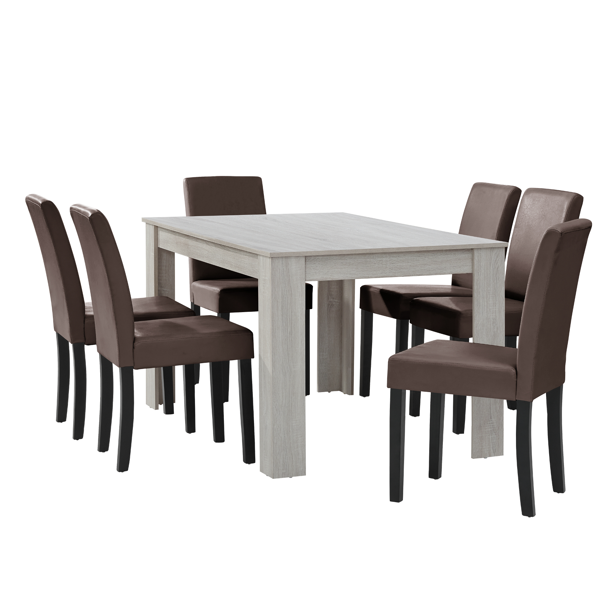 Mesa de Comedor Roble Blanco con 6 Sillas Marrón 140x90 Mesa Sillas ... Mesa de Comedor Roble Blanco con 6 Sillas Marrón 140x90 Mesa Sillas ...