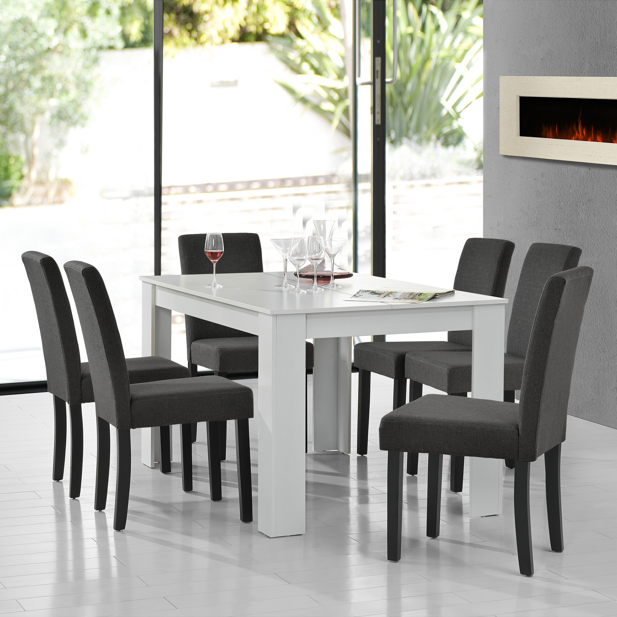 en.casa® Esstisch weiß mit 2 Stühlen schwarz Ø80cm Tisch ...