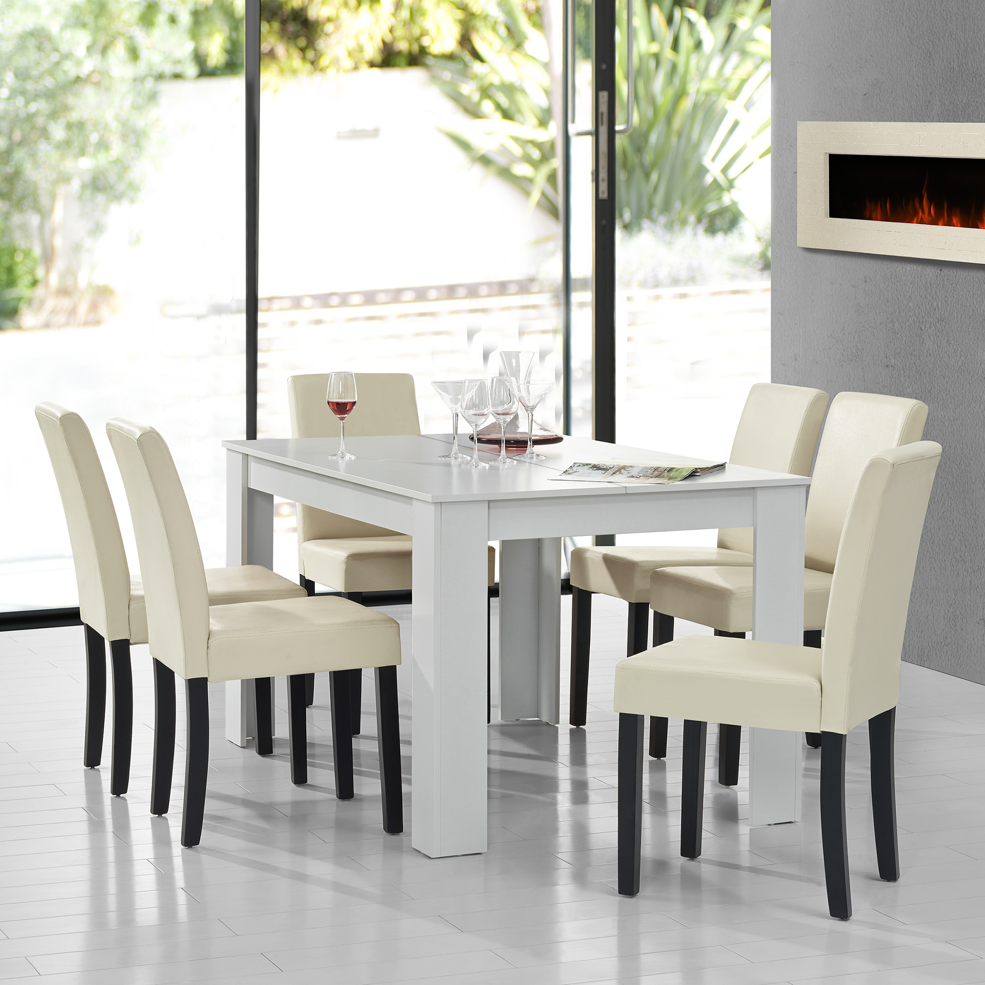 En Casa Esstisch Weiss Mit 6 Stuhlen Creme 140x90 Tisch Stuhle Essgruppe Ebay