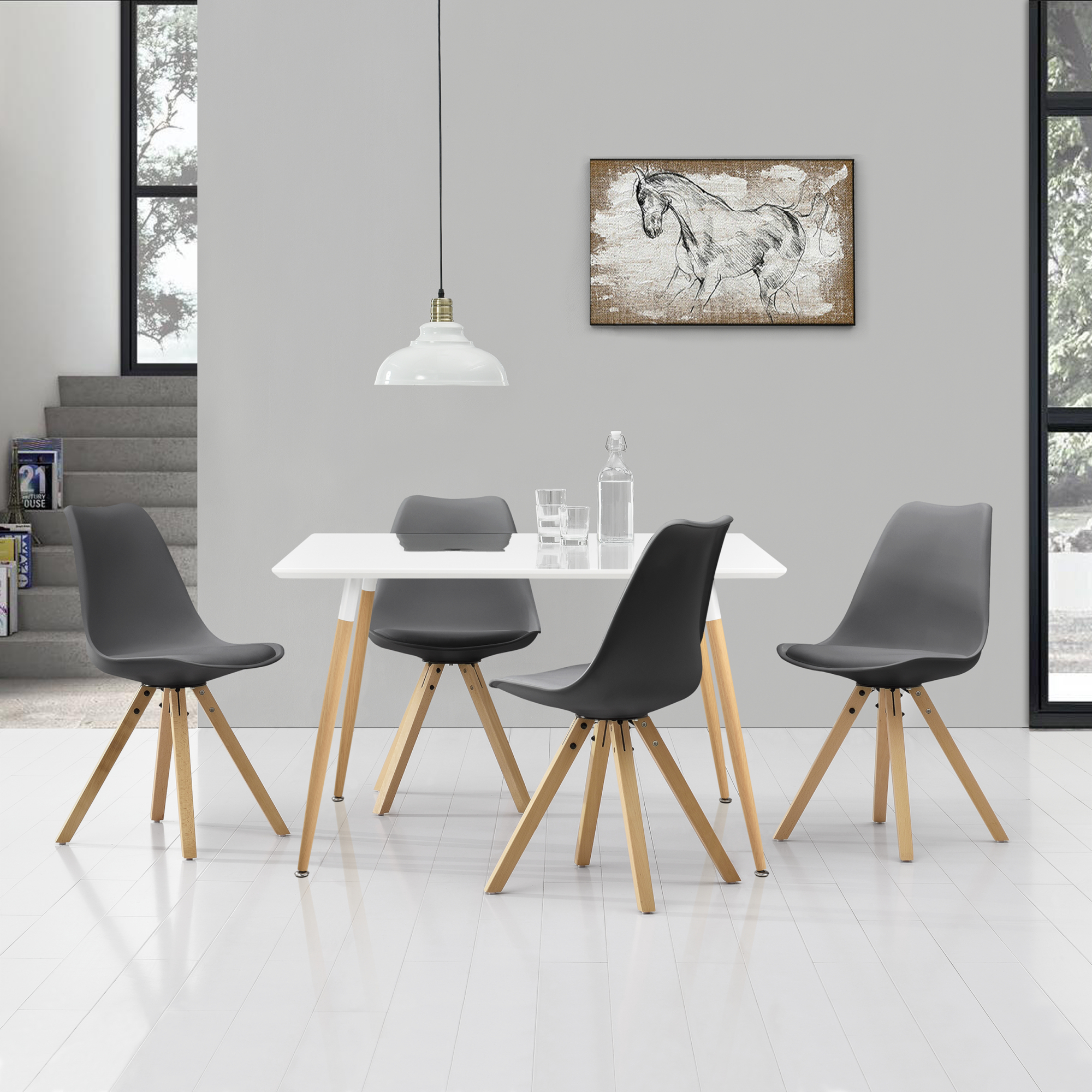 [en.casa] Esstisch mit 4 Stühlen weiß Lack 120x70cm Tisch Essgruppe