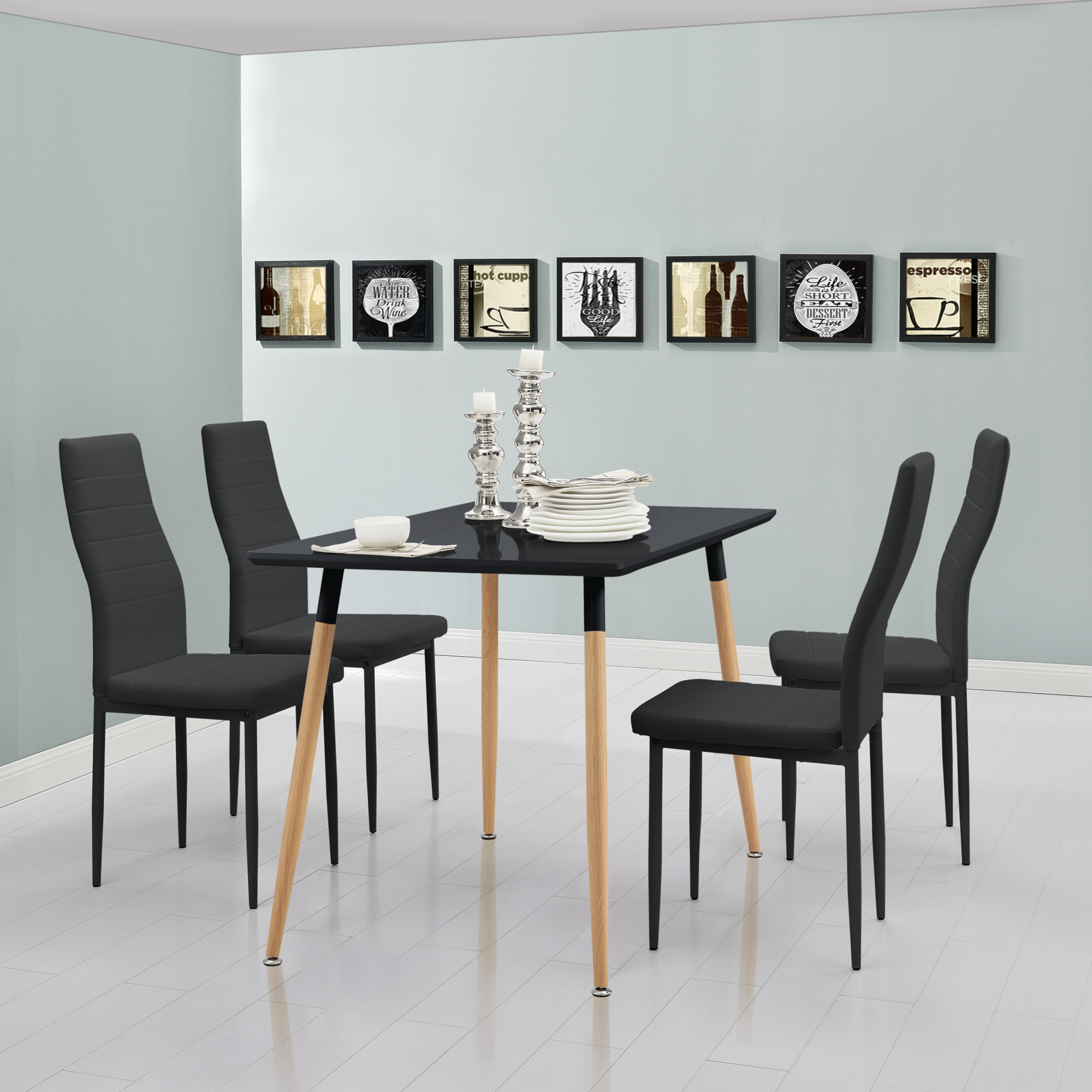 En Casa Esstisch Mit 4 Stuhlen Schwarz Grau 120x70 Kuchentisch Esszimmertisch Ebay