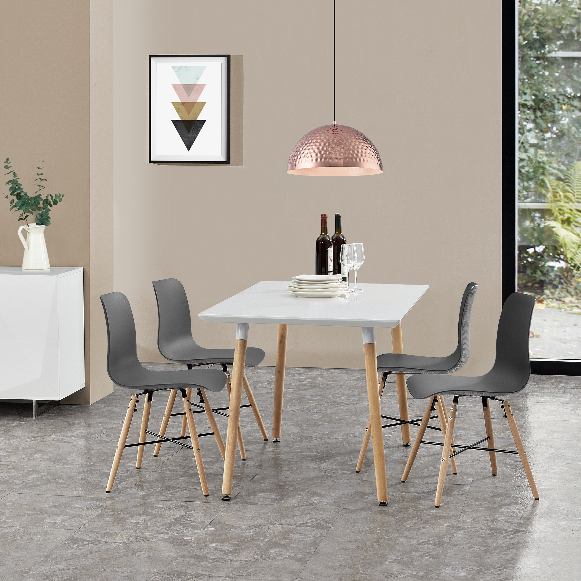[ensa] Esstisch Mit 4 Stühlen Weiß Grau 120x70cm