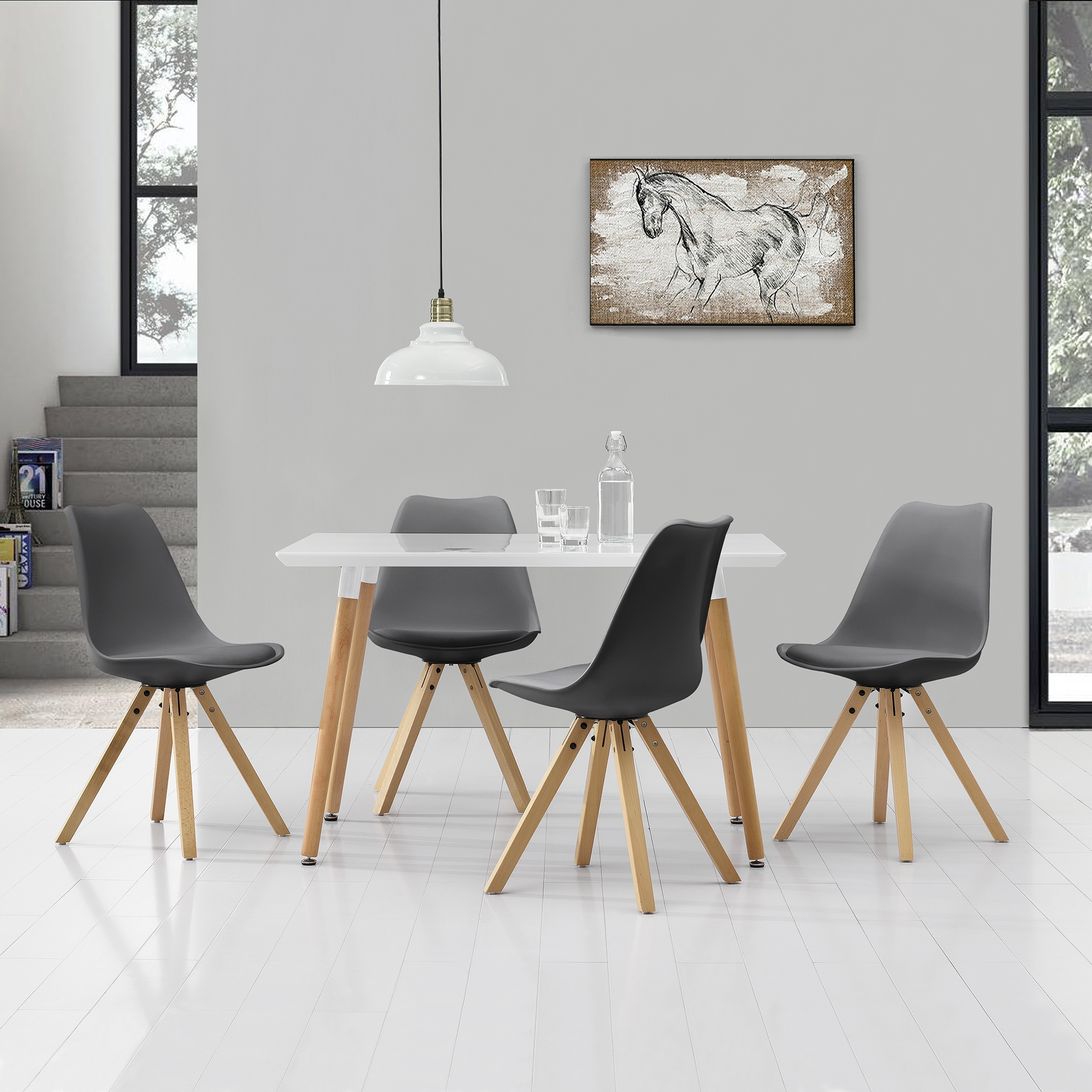 [en.casa]® Esstisch weiß mit 6 Stühlen hellgrau [140x90] Tisch Stühle