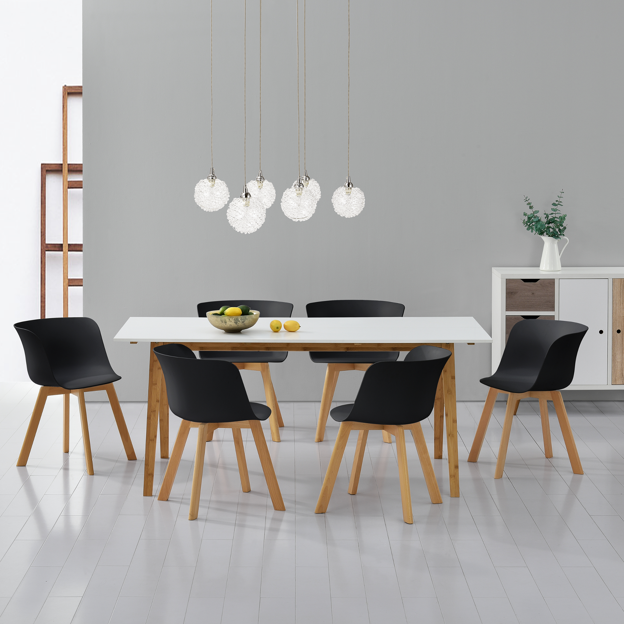 Encasa Table De Manger Avec 6 Chaises Blancnoir 180x80