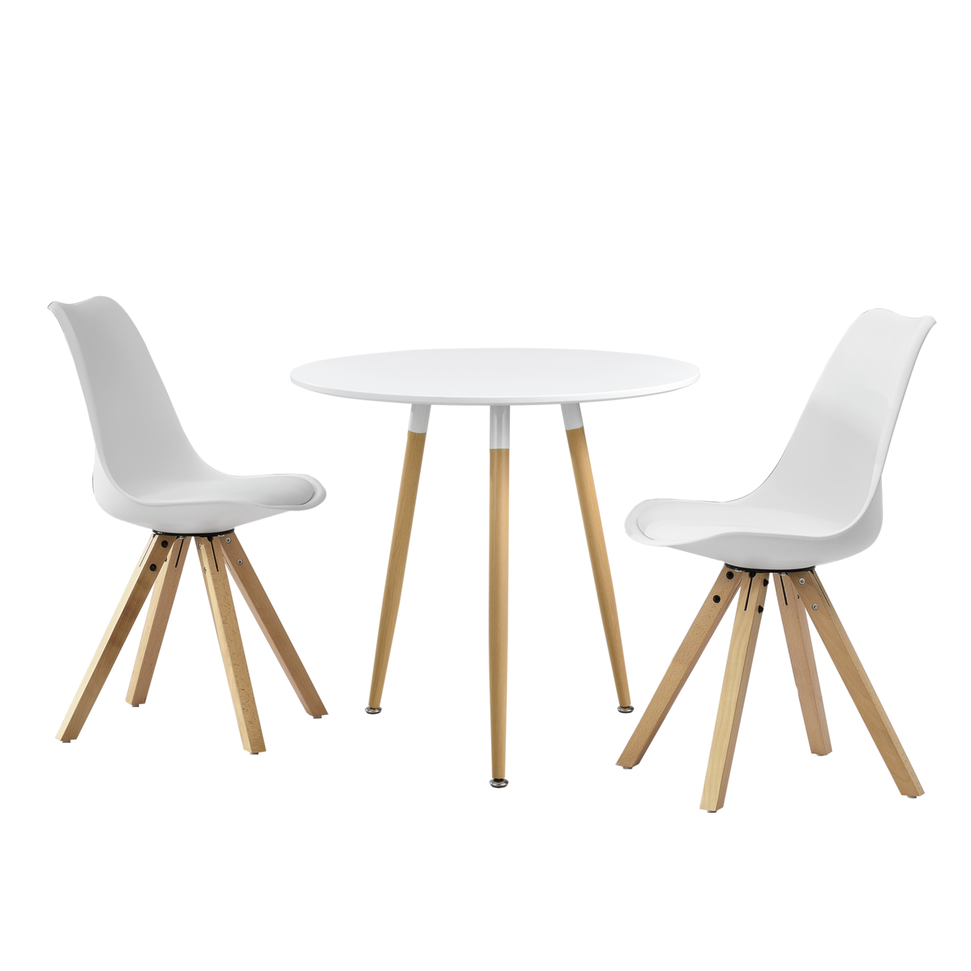 [en.casa]® Esstisch mit 2 Stühlen weiß Ø80cm Essgruppe Tisch Kunstleder