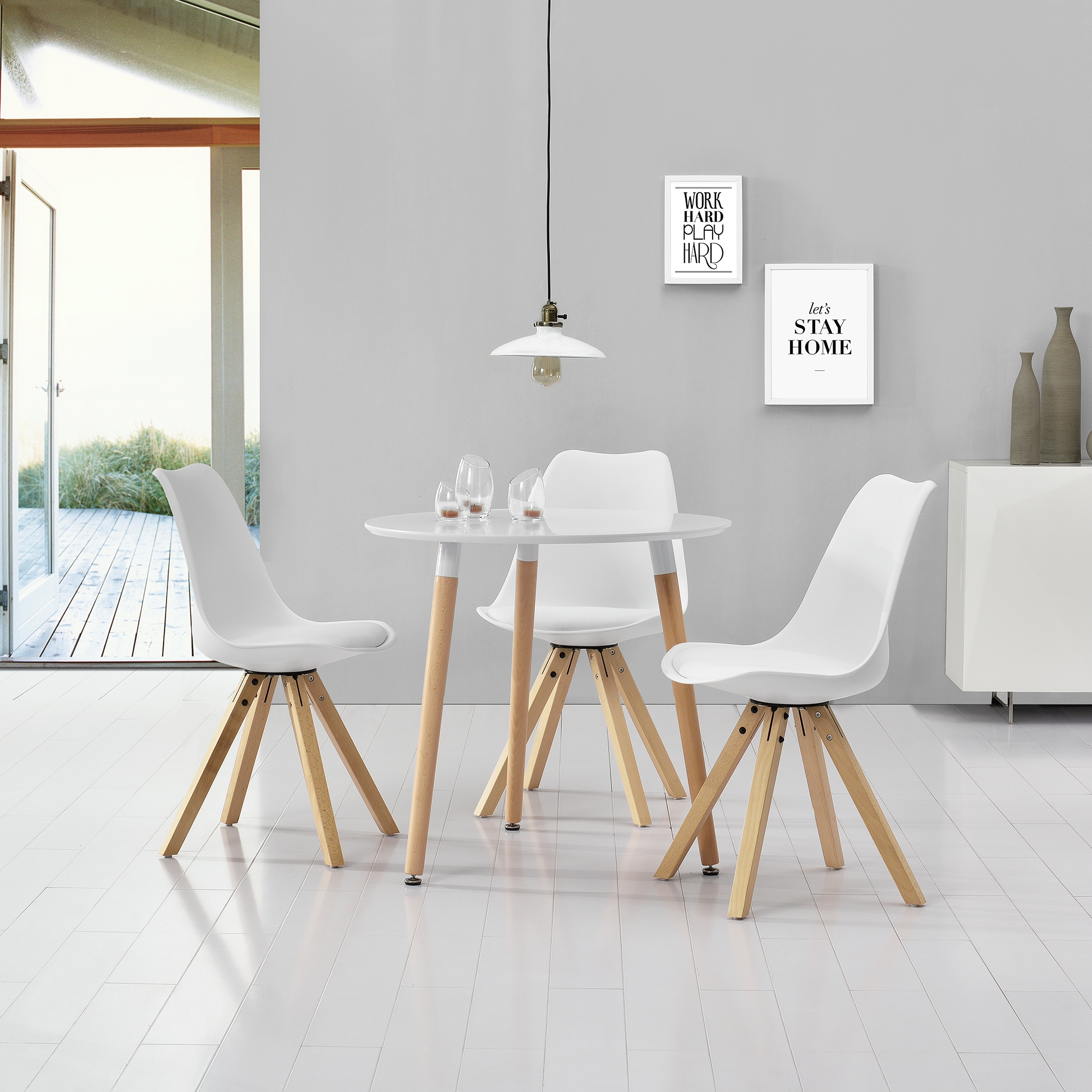 [en.casa] Esstisch Rund Weiß [H:75cmxØ80cm] Holz Tisch Retro-Design