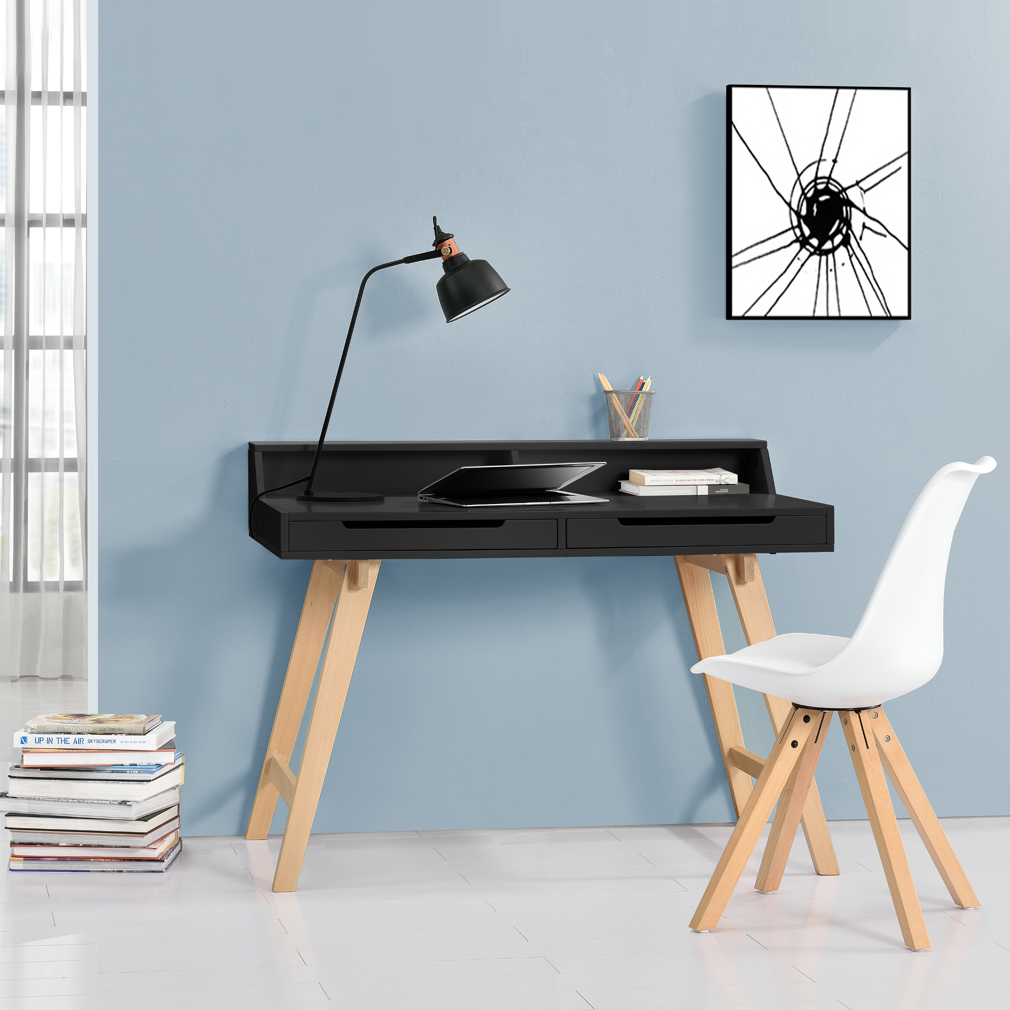en.casa® Retro Schreibtisch mit Stuhl schwarz ...