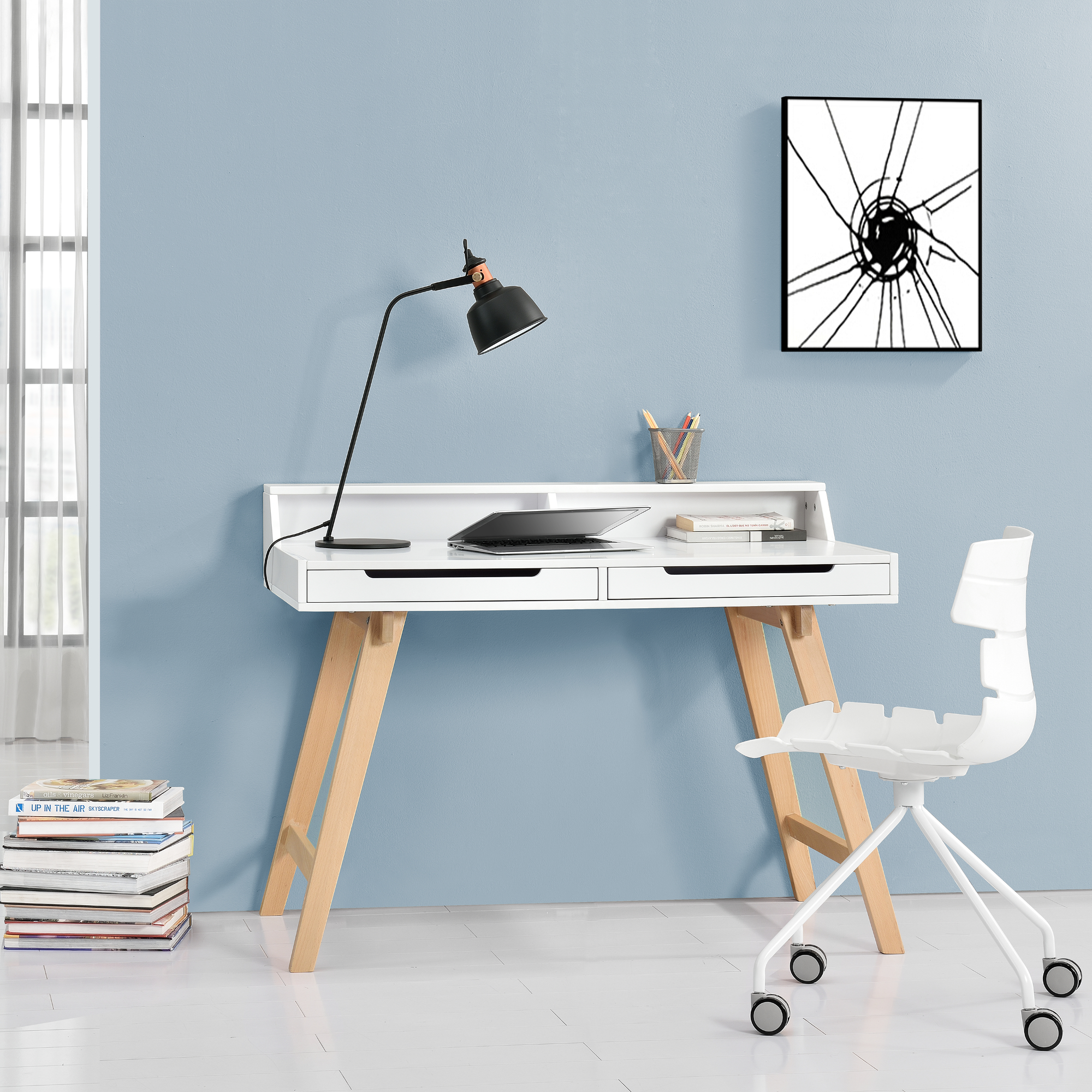En Casa Retro Office Desk Chair White Swivel