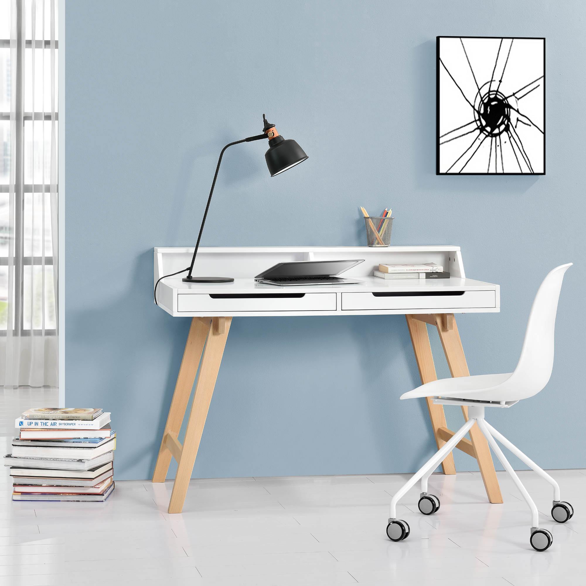 ® Bürostuhl weiß Büro Schreibtischstuhl Drehstuhl Stuhl Retro Modern en.casa