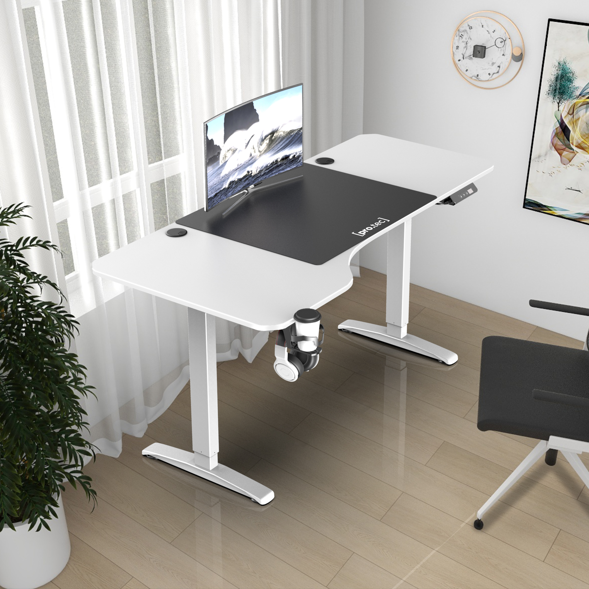 Scrivania Oxnard ad Altezza Regolabile con Sollevamento Elettrico - Bianco pro.tec