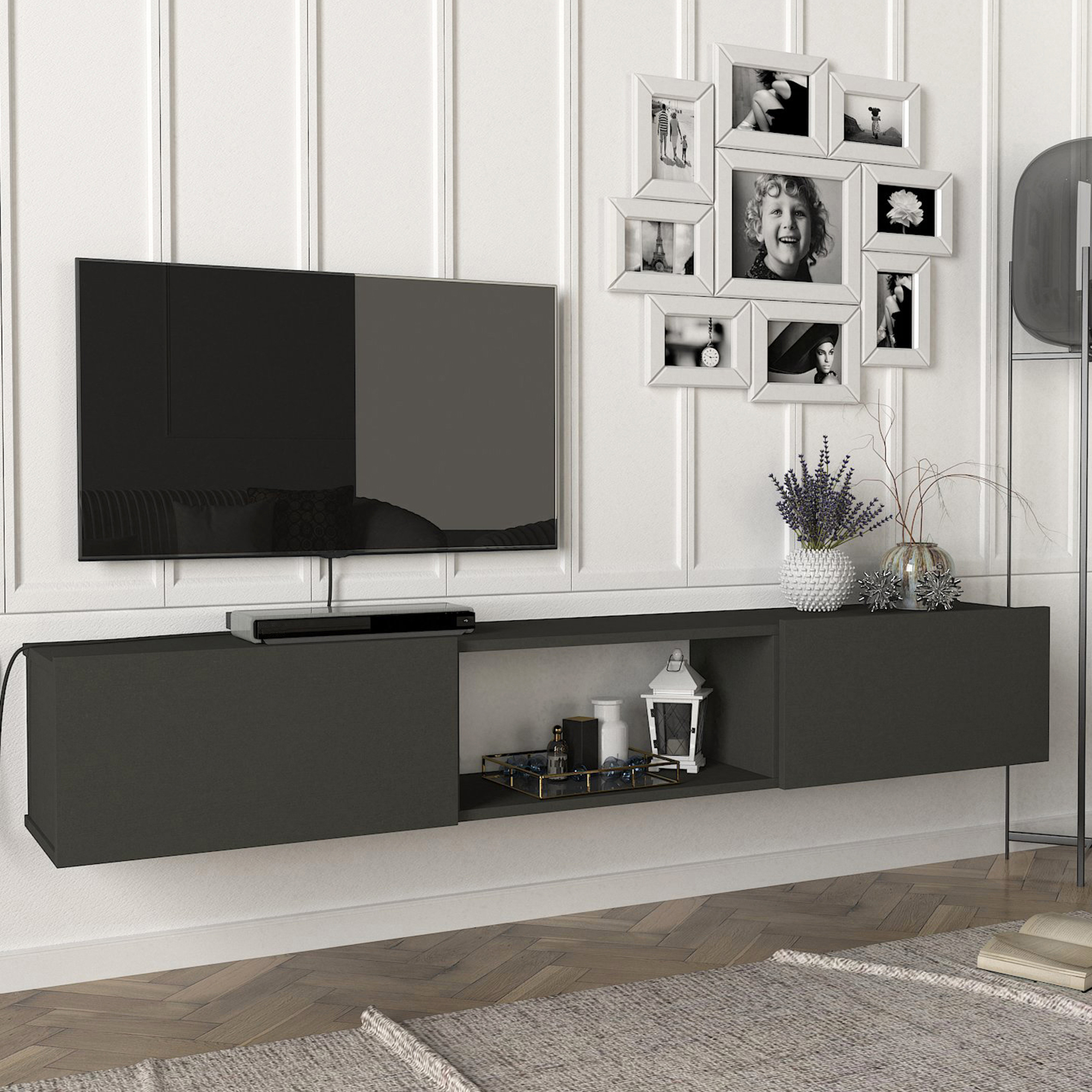 Mobile TV da Parete Paltamo Armadietto Pensile con Ante a Ribalta 180 x 31 x 29,5 cm Antracite [en.casa]