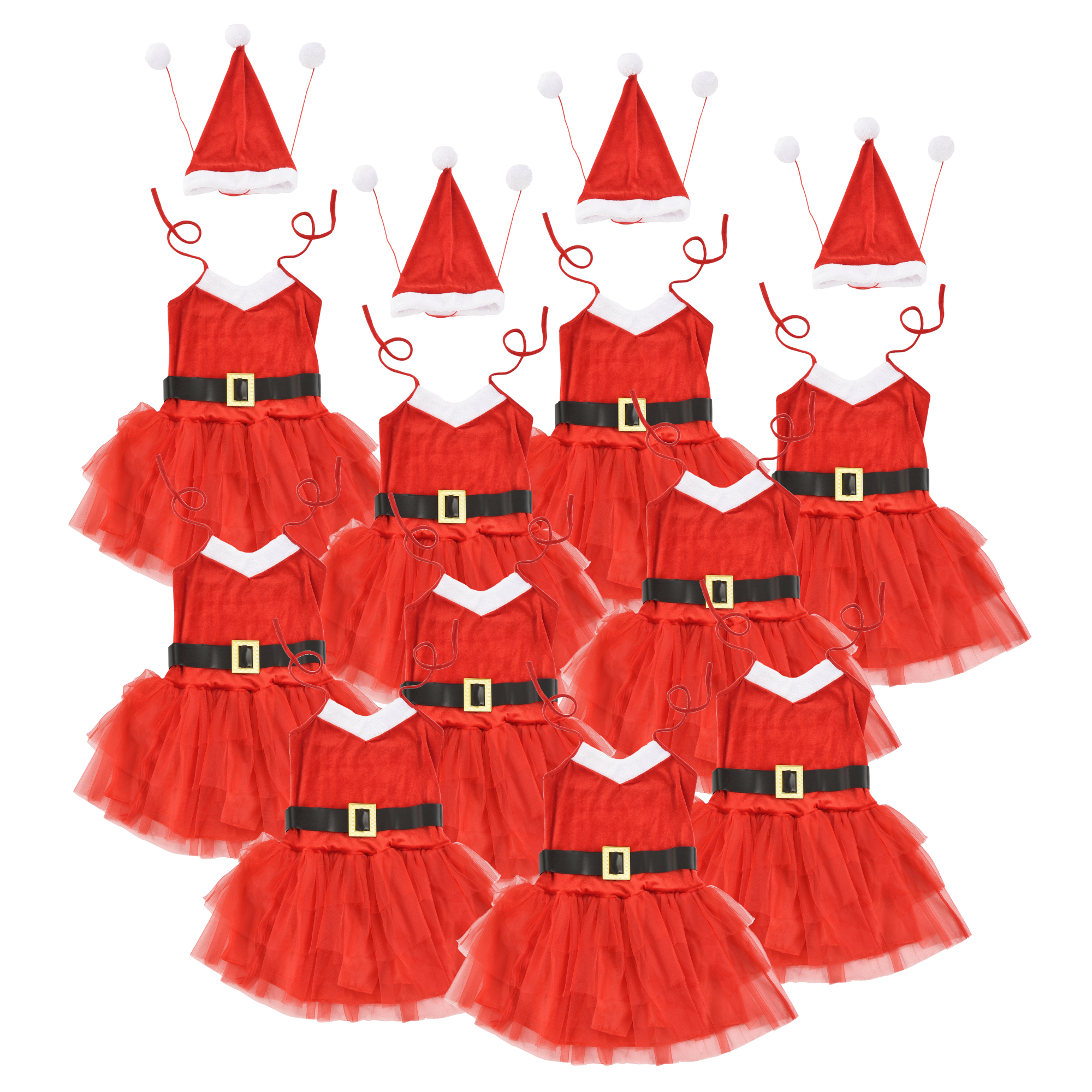 [en.casa] Weihnachtskostüm Für Damen – 3-teilig Mit Kleid, Bommelmütze & Gürtel, Größe 36-42, 100% Polyester